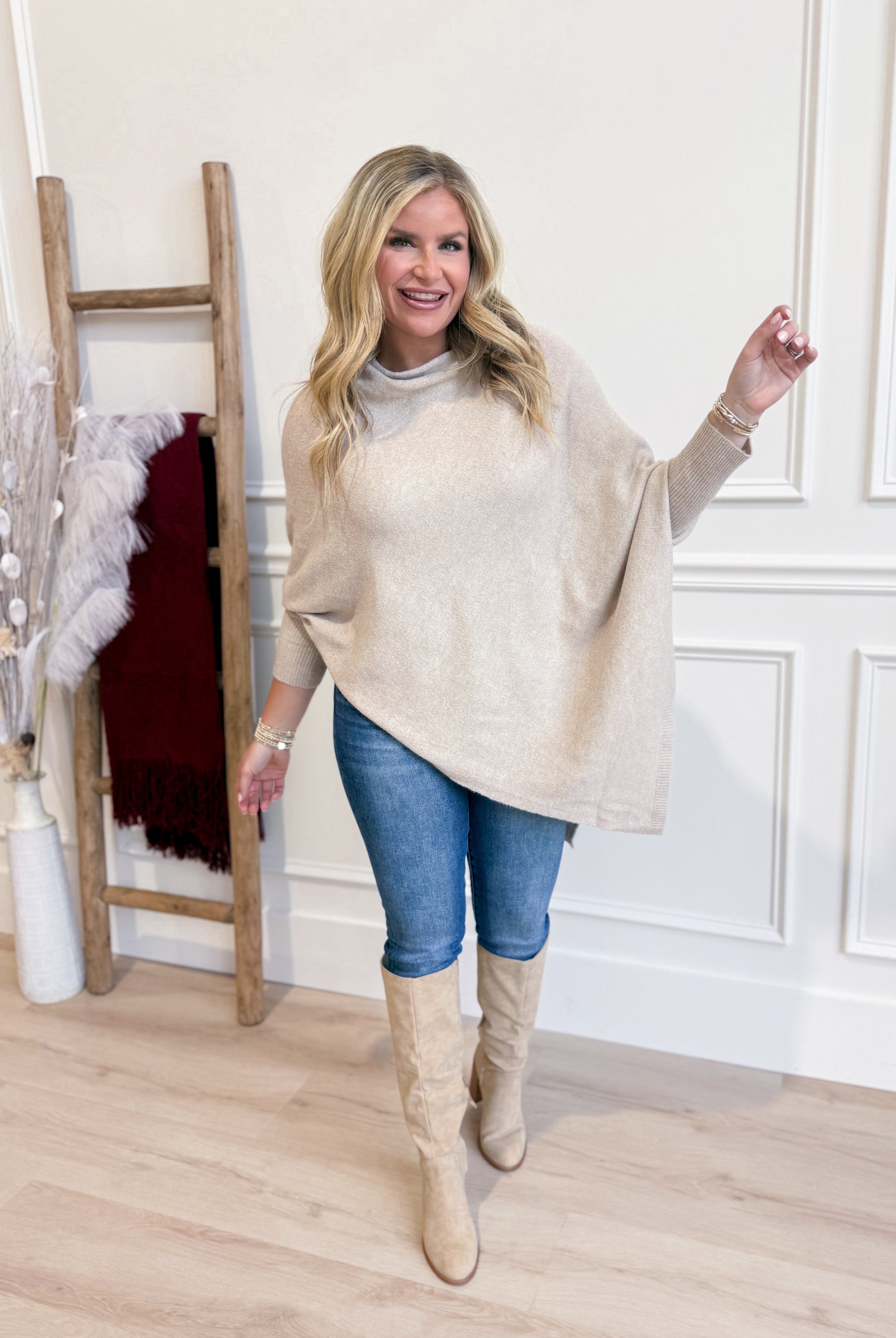 Bella Knit Asymmetrical Poncho Sweater - Be You Boutique