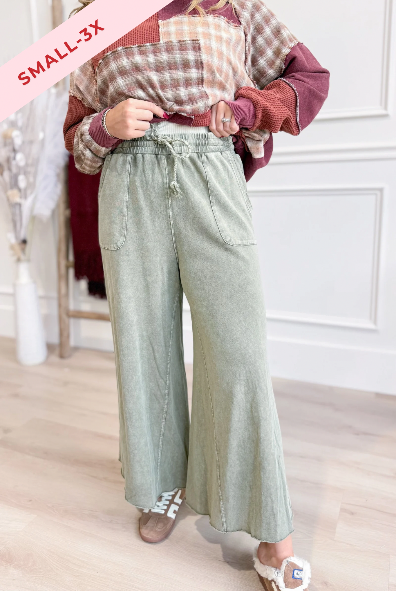 Rachel Washed Terry Knit Wide Leg Pant Bottom - Be You Boutique
