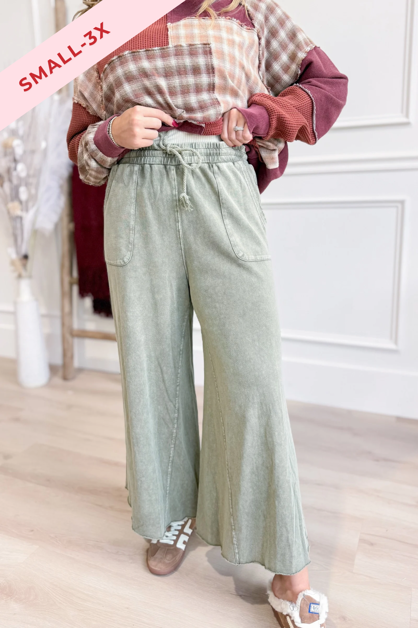 Rachel Washed Terry Knit Wide Leg Pant Bottom - Be You Boutique