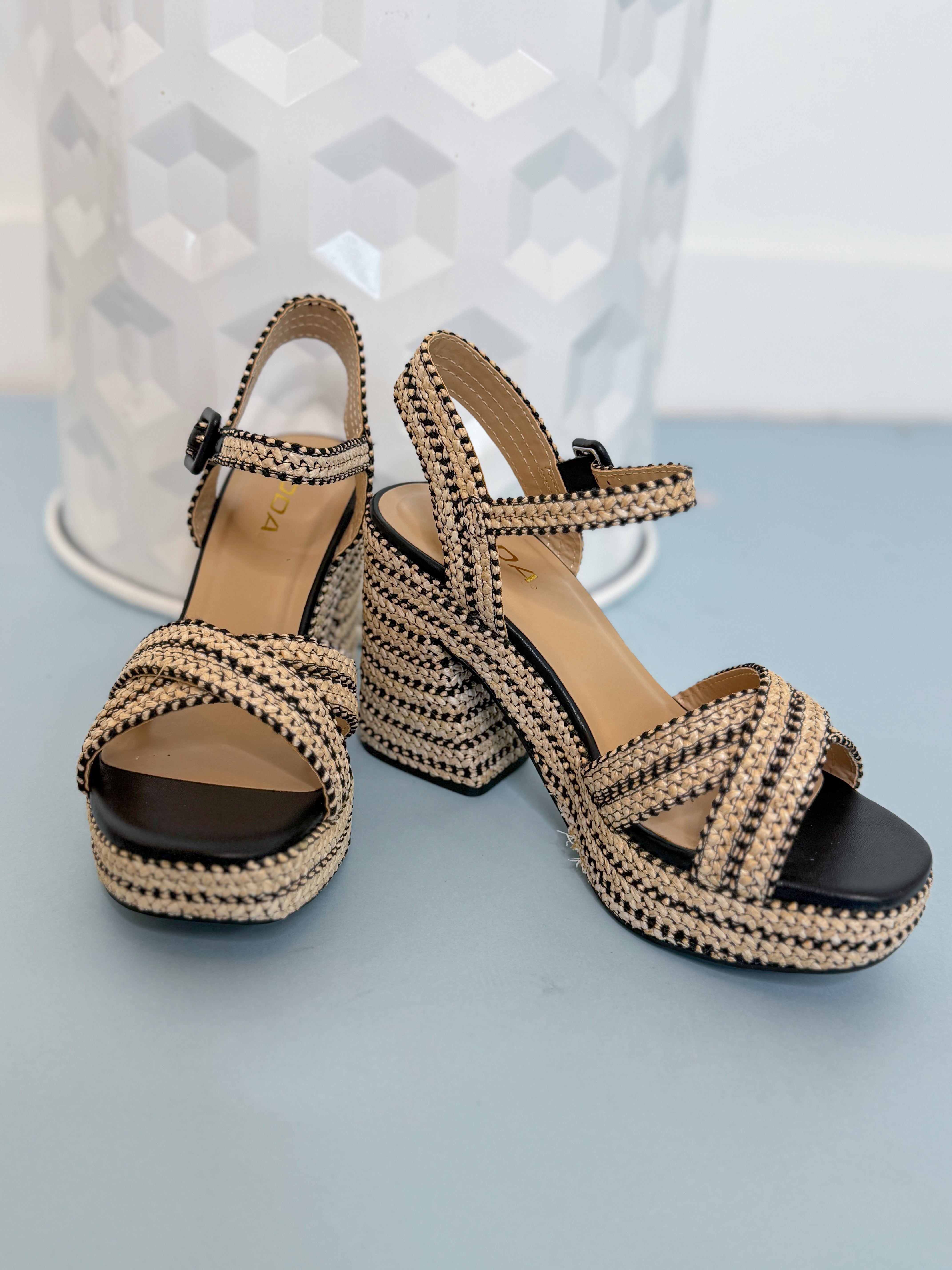 Soda Yara Raffia Braided Platform Heel - Be You Boutique