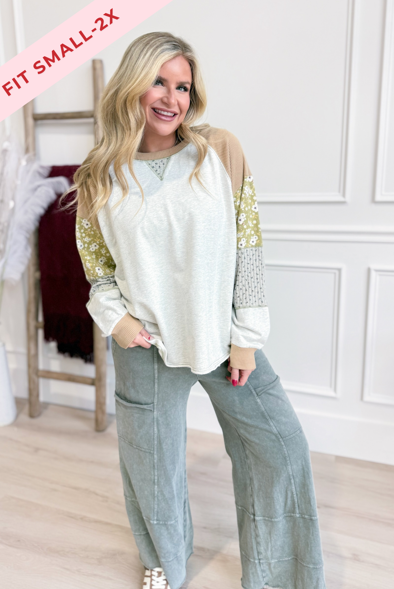 Emily Multi Patchwork Sleeve Pullover Top - Be You Boutique