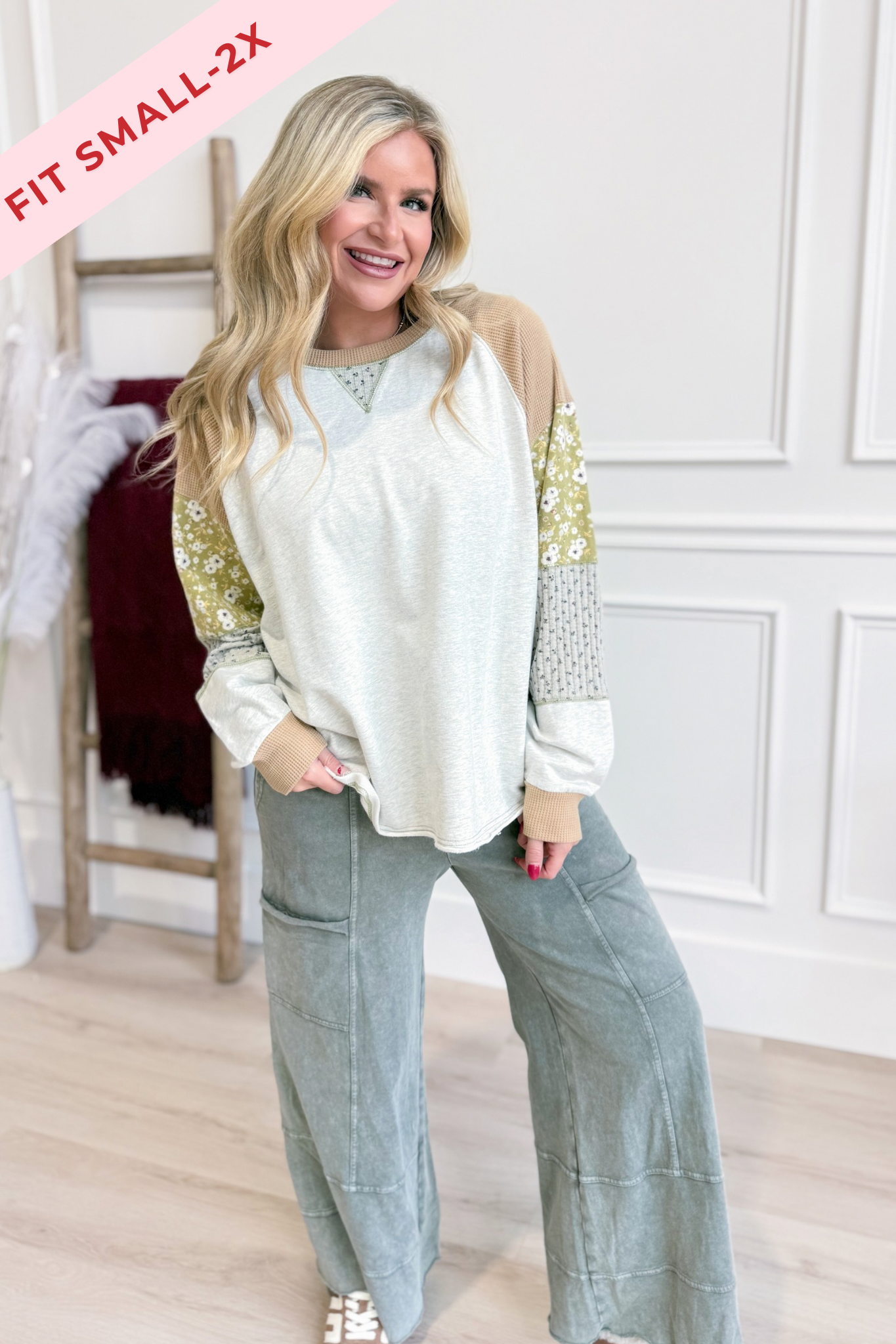 Emily Multi Patchwork Sleeve Pullover Top - Be You Boutique