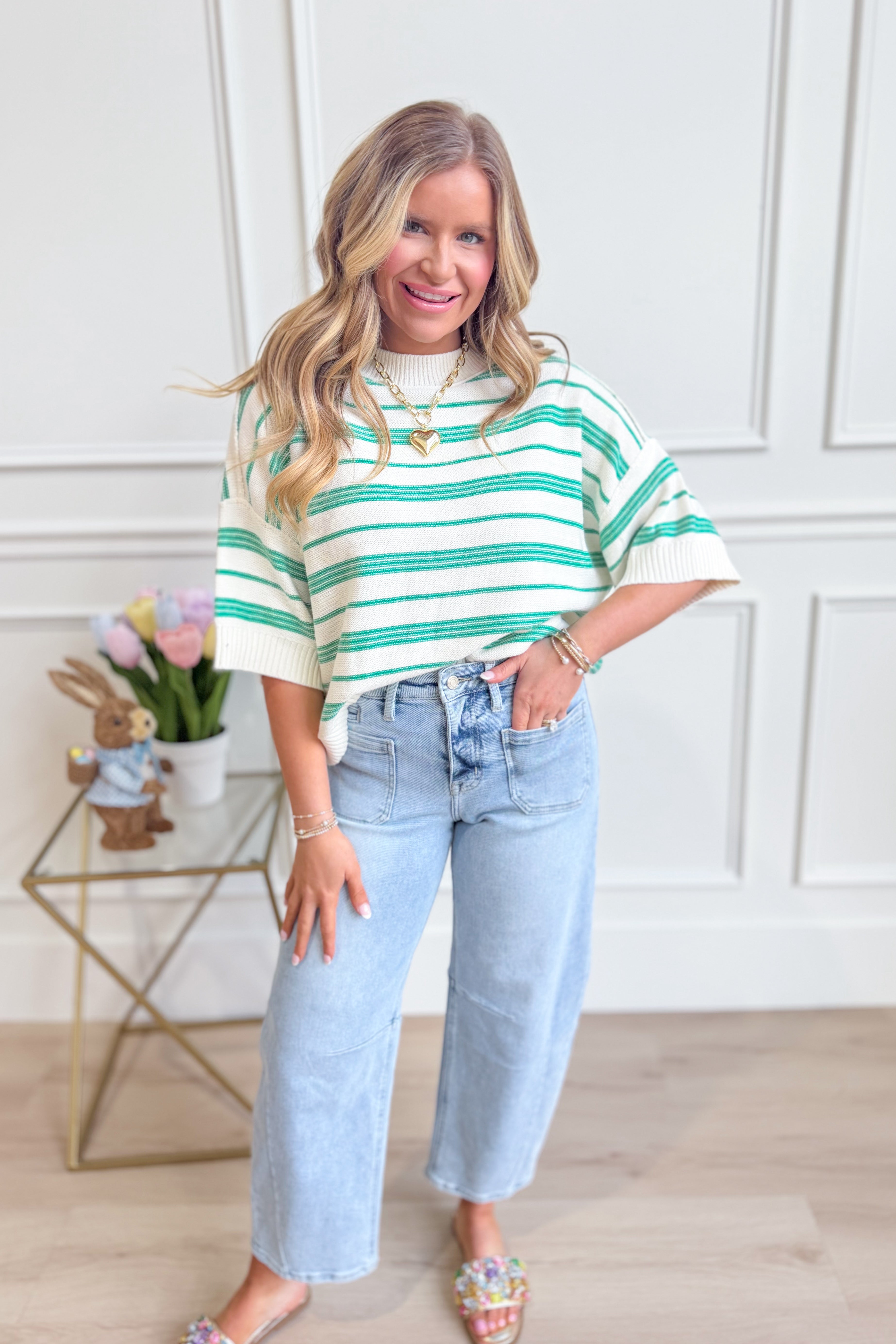 Callie Striped Half Sleeve Knitted Top - Be You Boutique