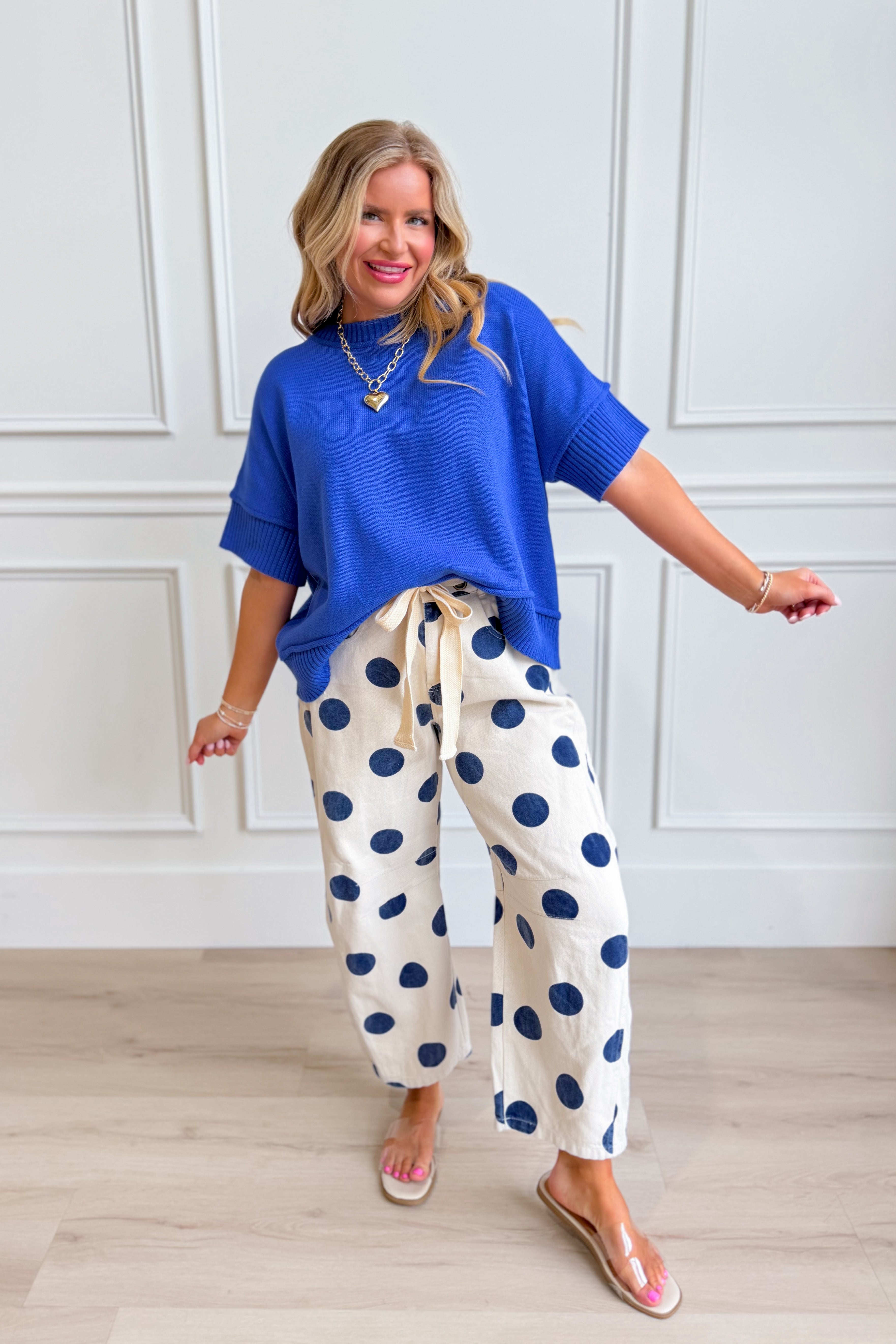 Collins Cobalt Blue Solid Casual Sweater by SHE + SKY, featuring a cozy knit fabric, long sleeves, and a relaxed fit.