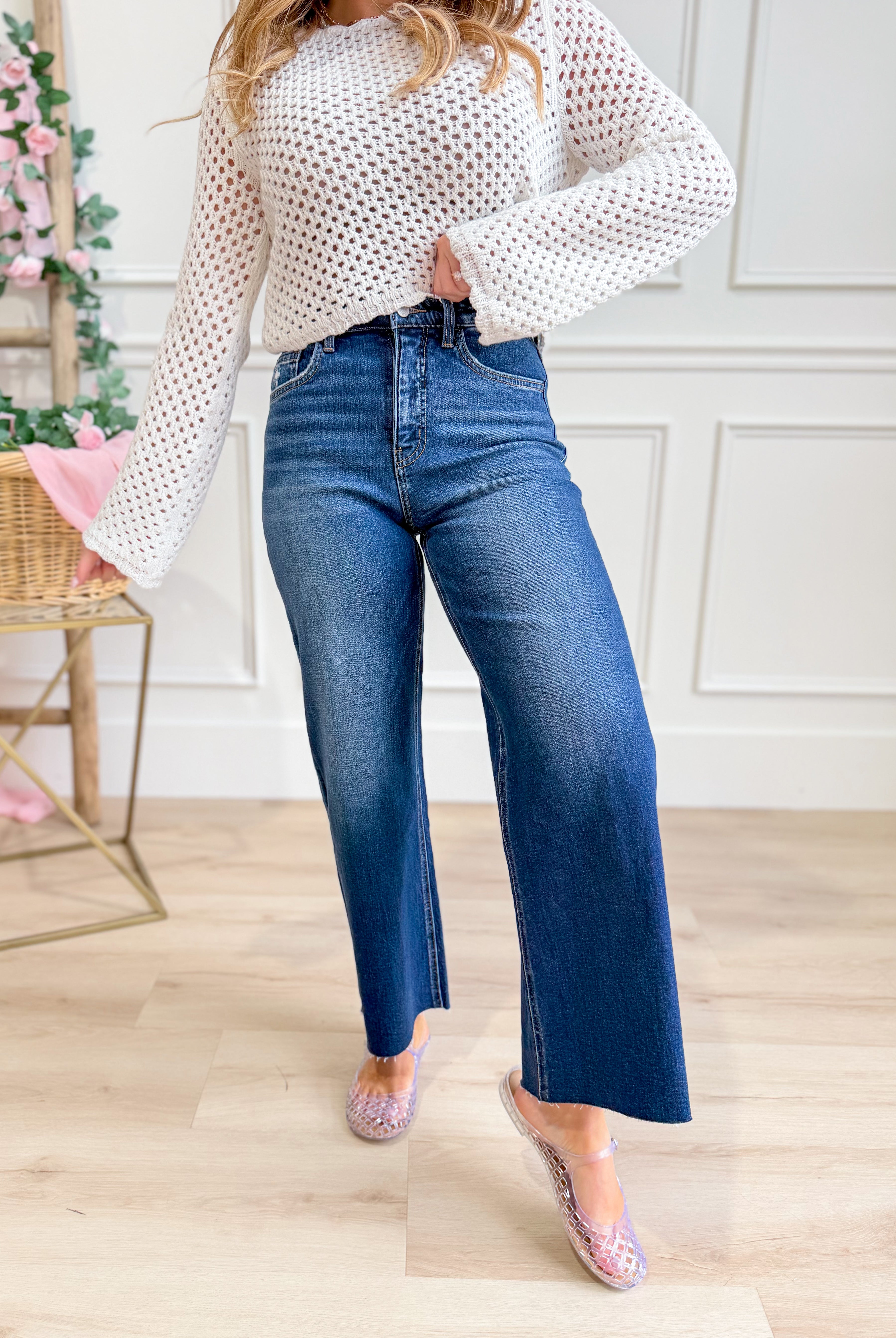 Vervet Idyllic Super High Rise Wide Leg Jean from 146 Core Jeans collection, featuring a light wash and relaxed fit.