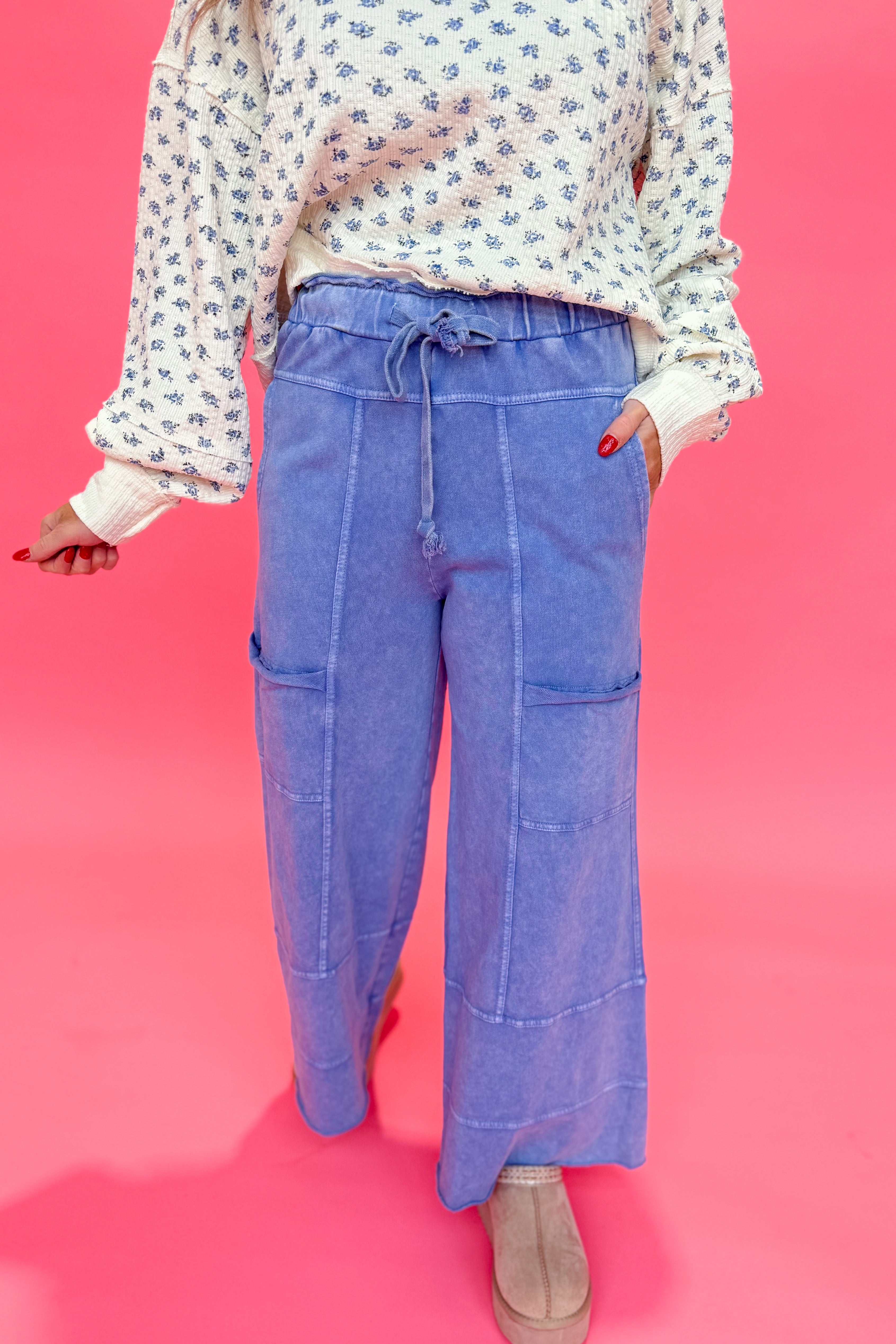 Bradley Mineral Washed Terry Knit Wide Leg Pants - Be You Boutique