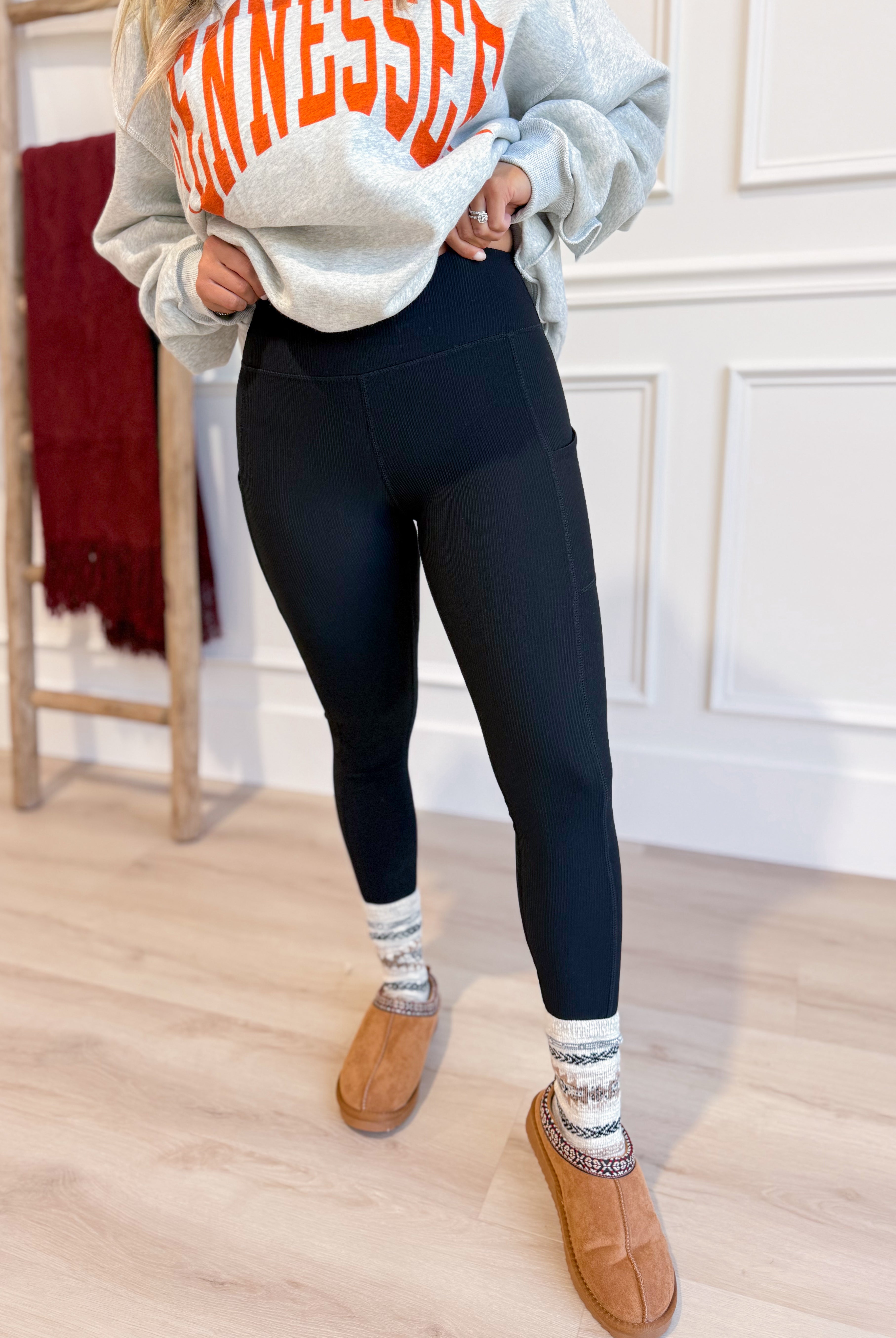 Adam Nylon Rib Yoga Leggings with Pockets - Be You Boutique