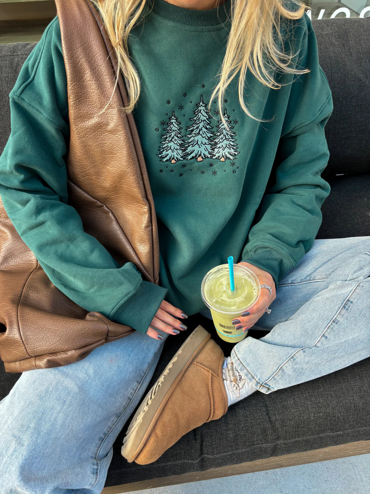 Pre-Order Christmas Tree Embroidered Crewneck Sweatshirt *waiting* - Be You Boutique
