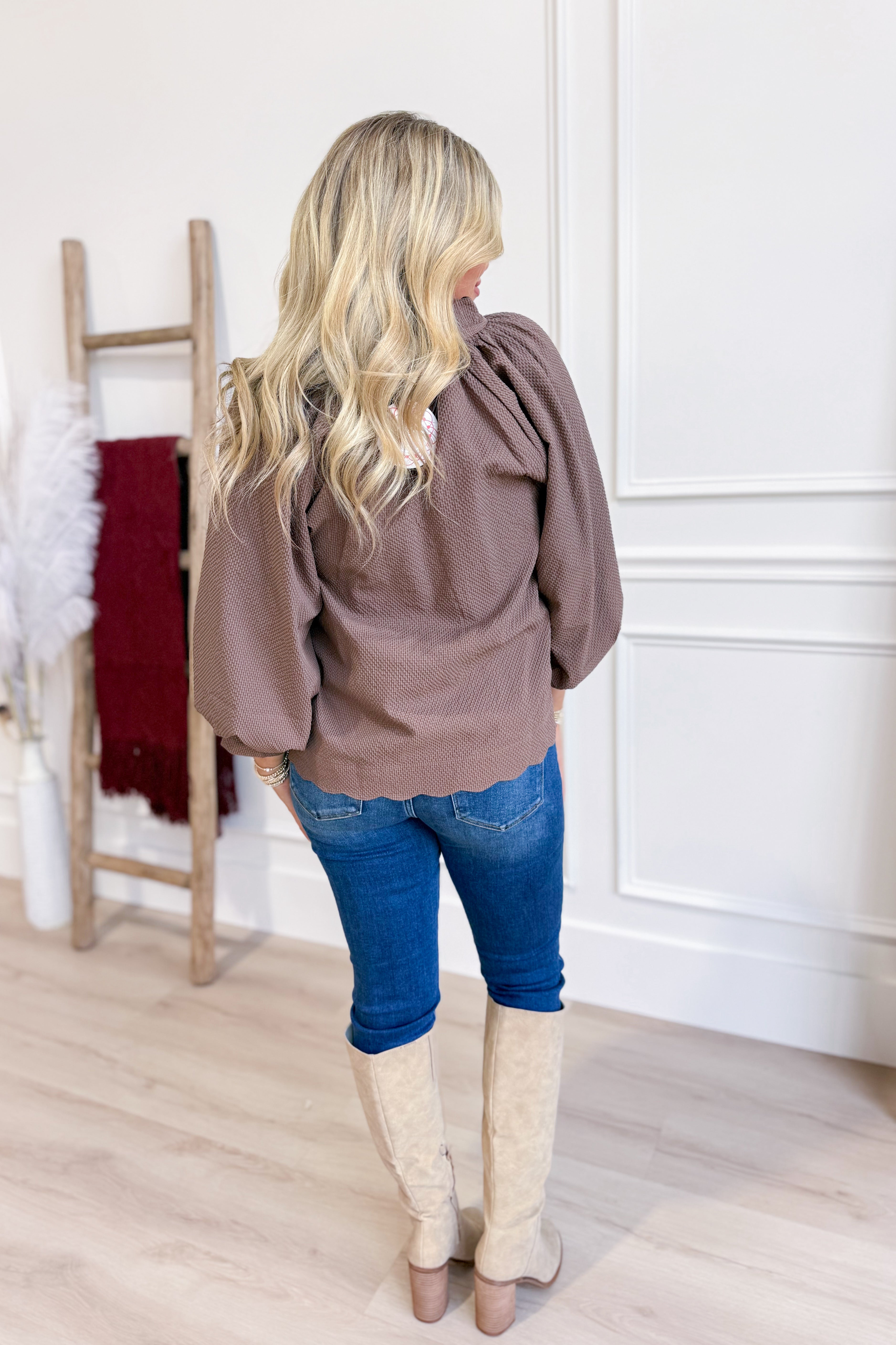 Lacey Textured Scallop Hem Blouse Top - Be You Boutique