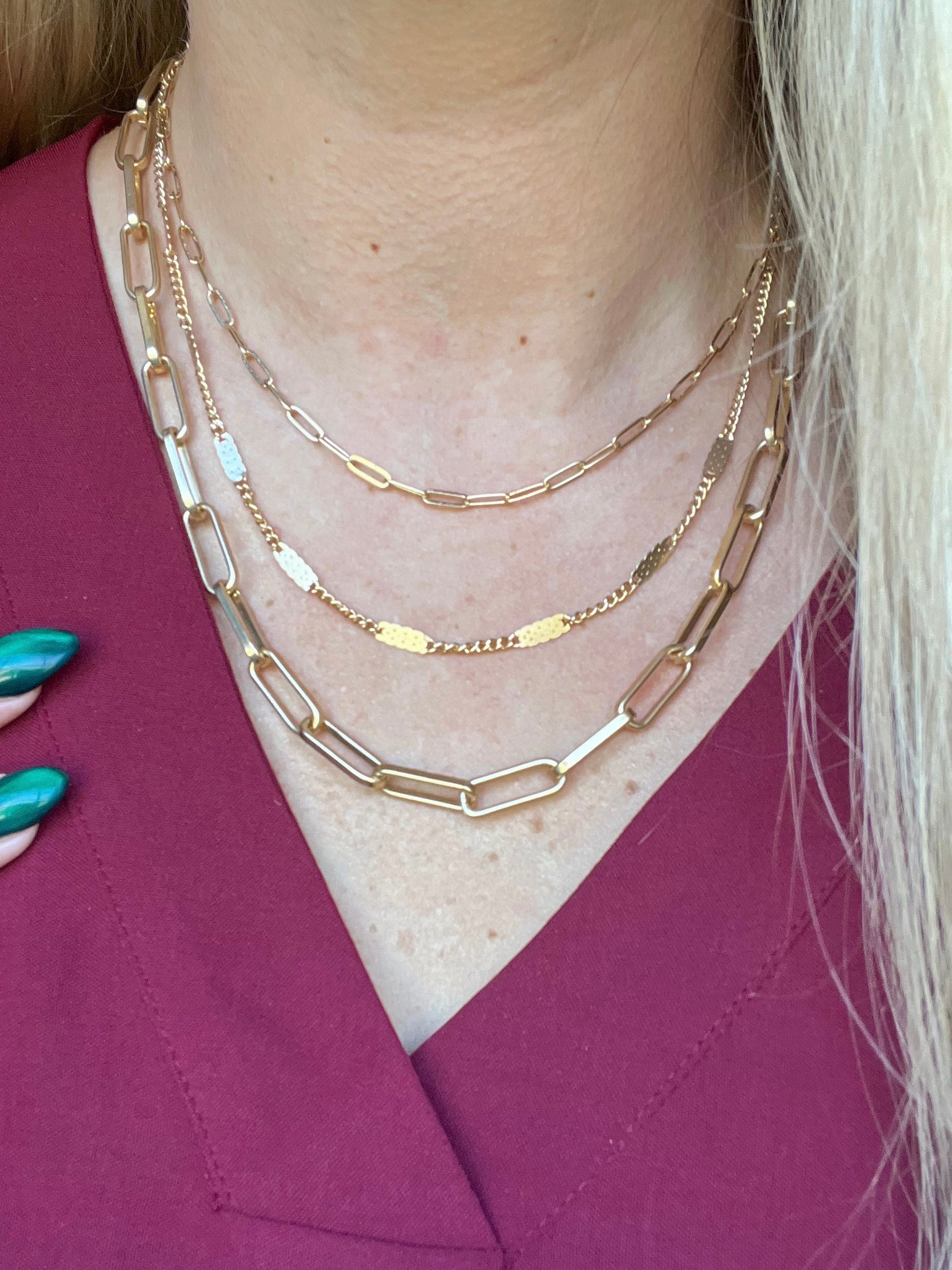 Three Layered Matte Gold Necklace - Be You Boutique