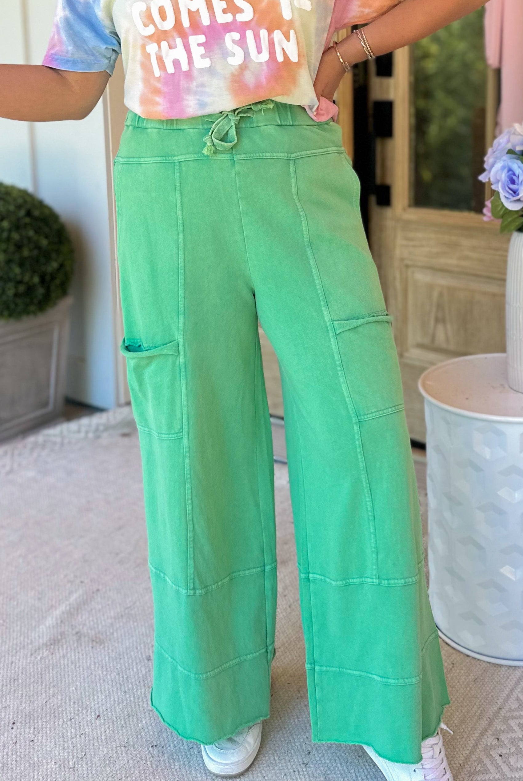 Bradley Mineral Washed Terry Knit Wide Leg Pants - Be You Boutique