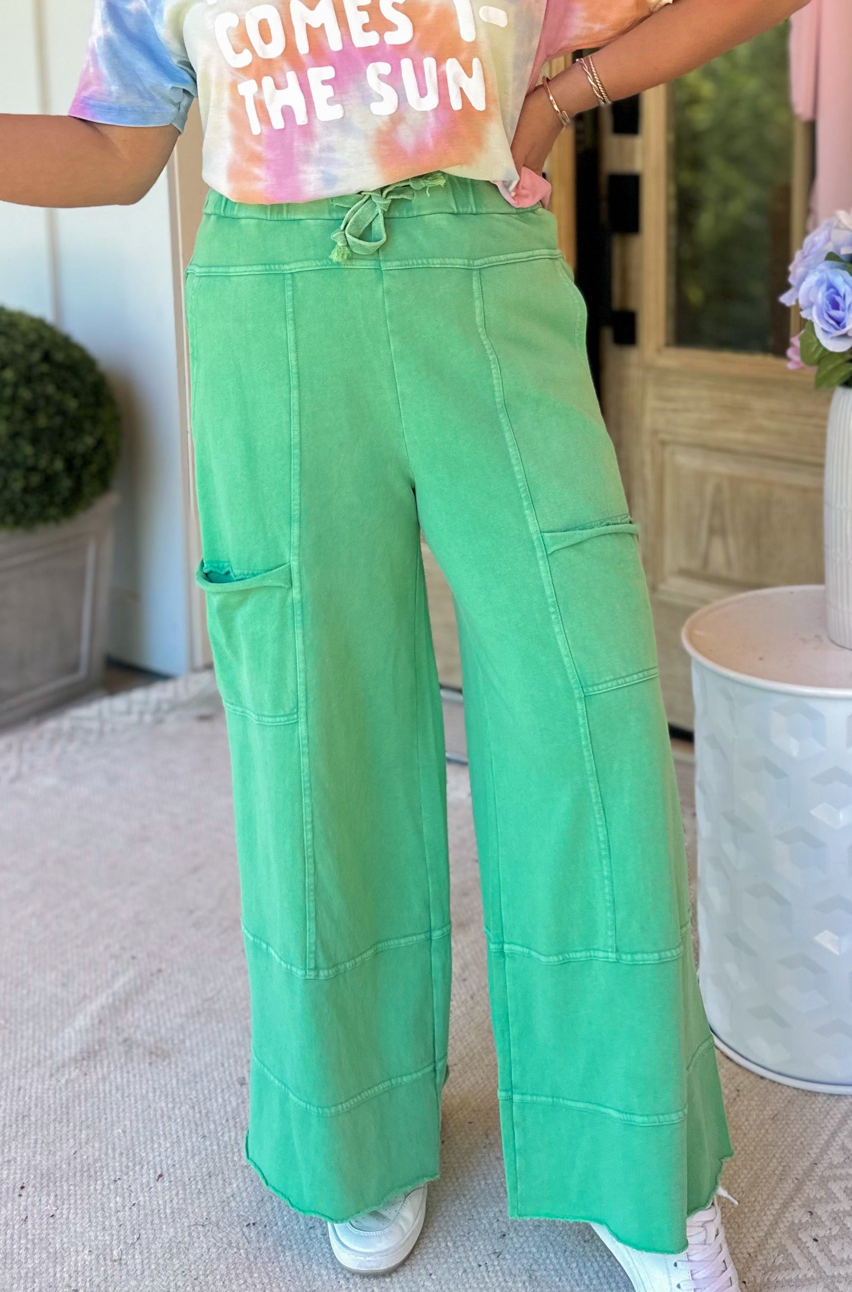 Bradley Mineral Washed Terry Knit Wide Leg Pants - Be You Boutique