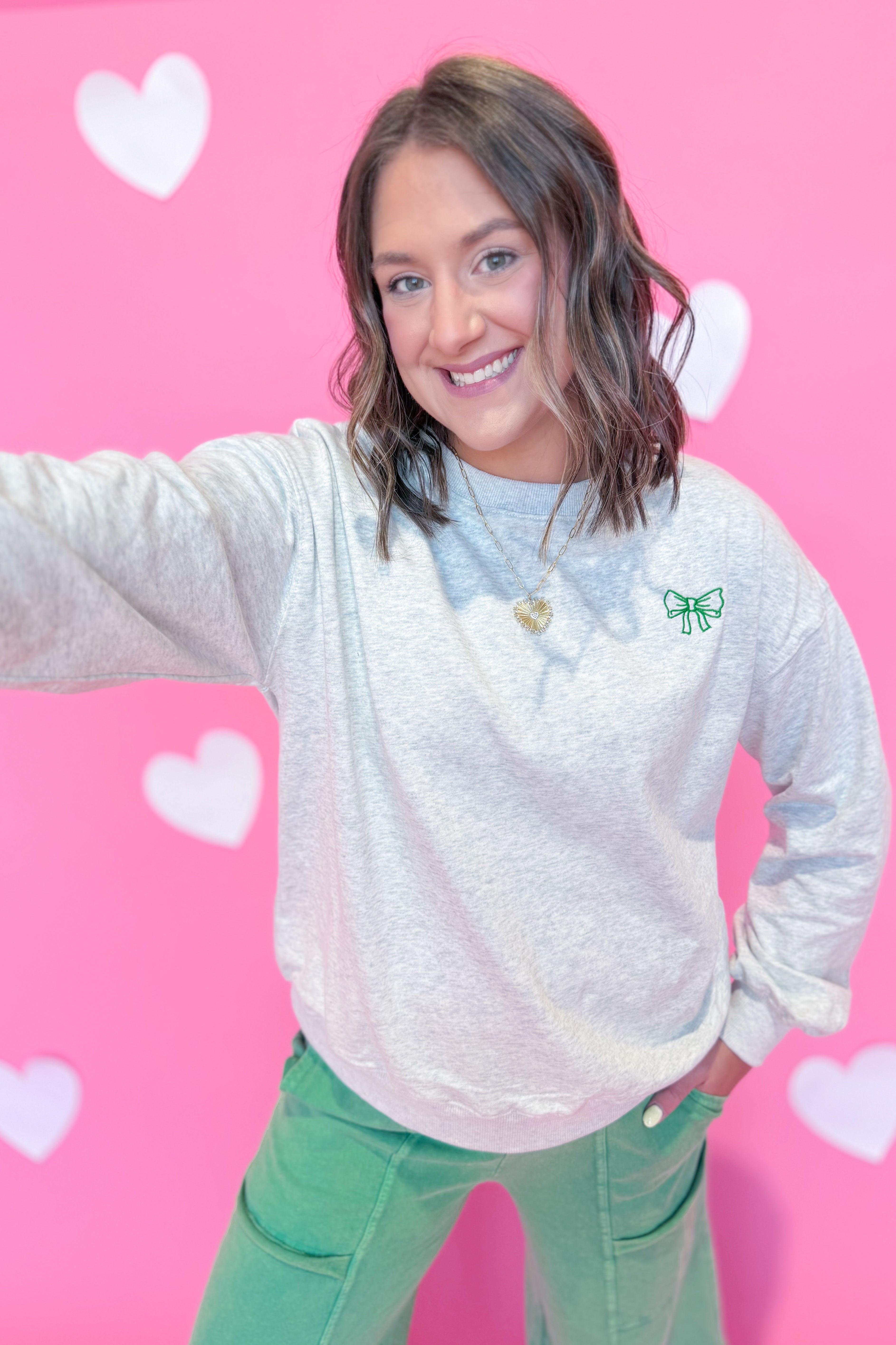 Lulu Front Bow Embroidered Lucky Clover Sweatshirt - Be You Boutique