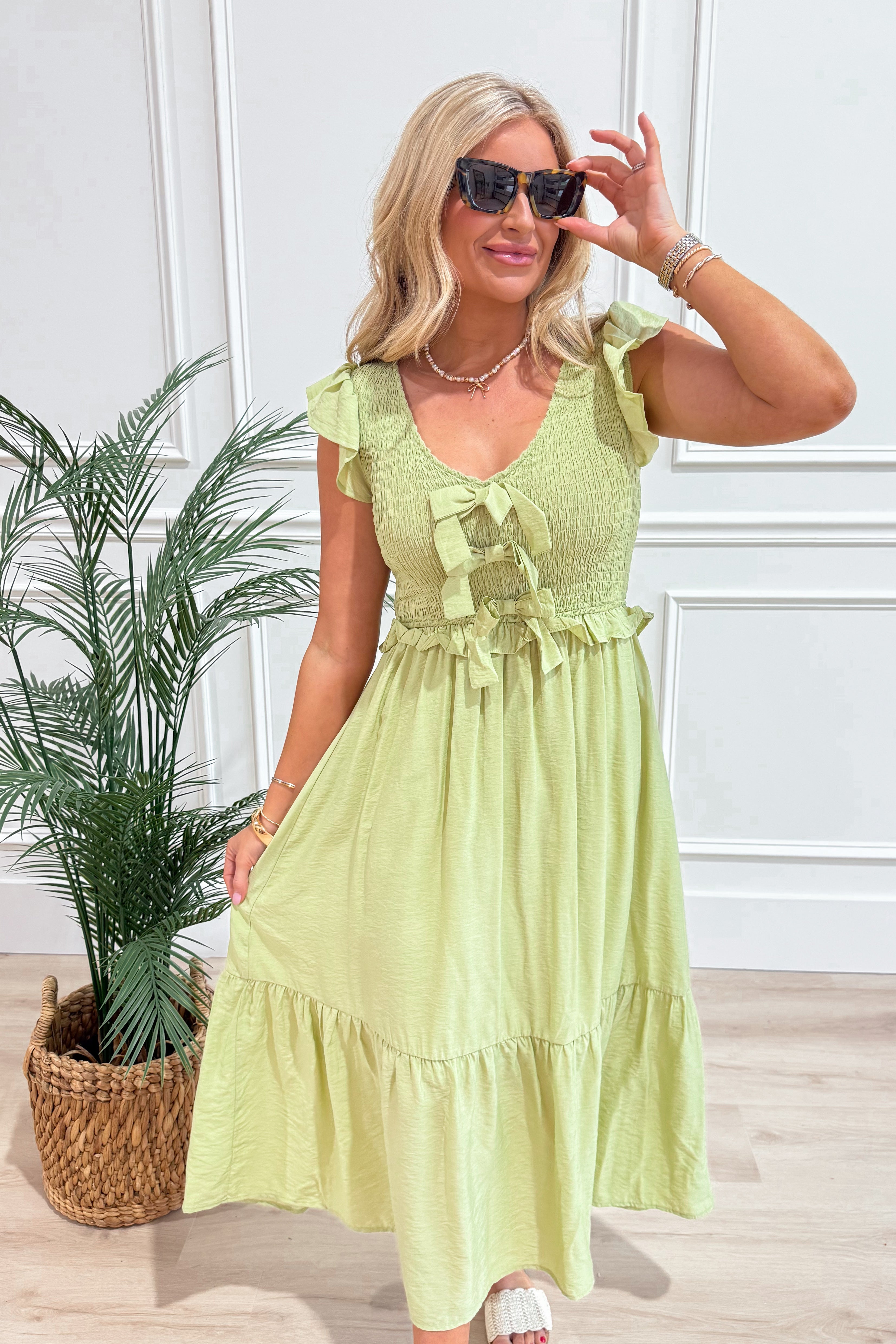 Nicole Front Bow Detail Midi Dress - Be You Boutique