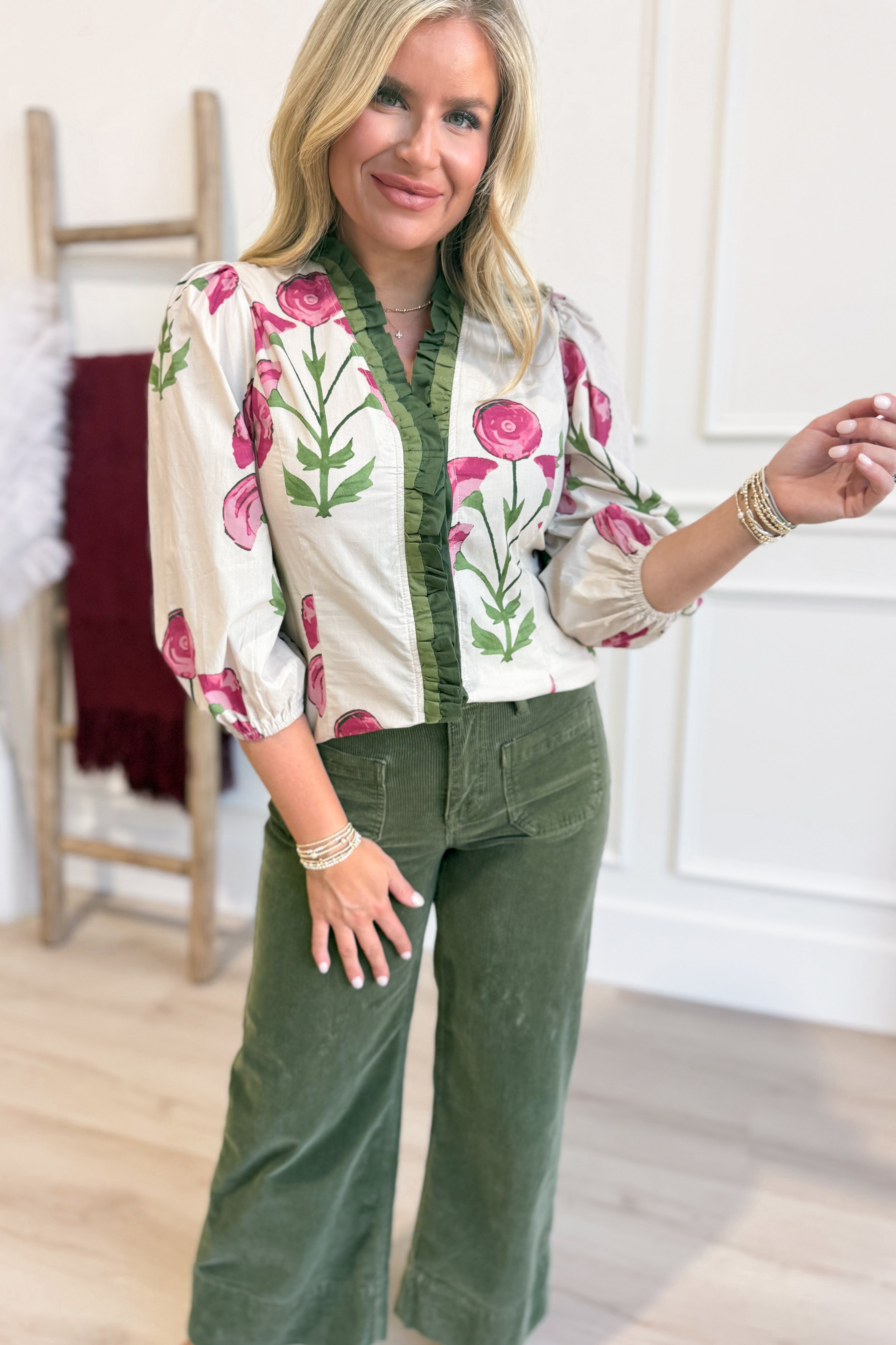 Joni Ruffle Trim Floral Top - Be You Boutique