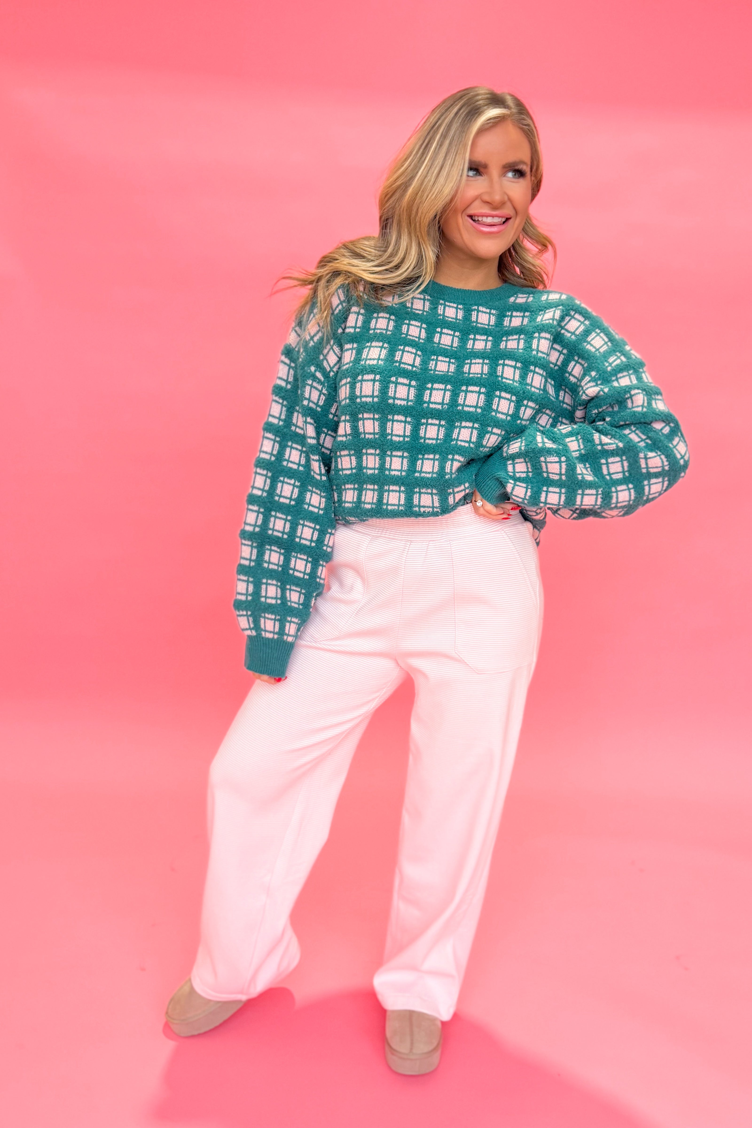 Loretta Plaid Chunky Knit Sweater - Be You Boutique