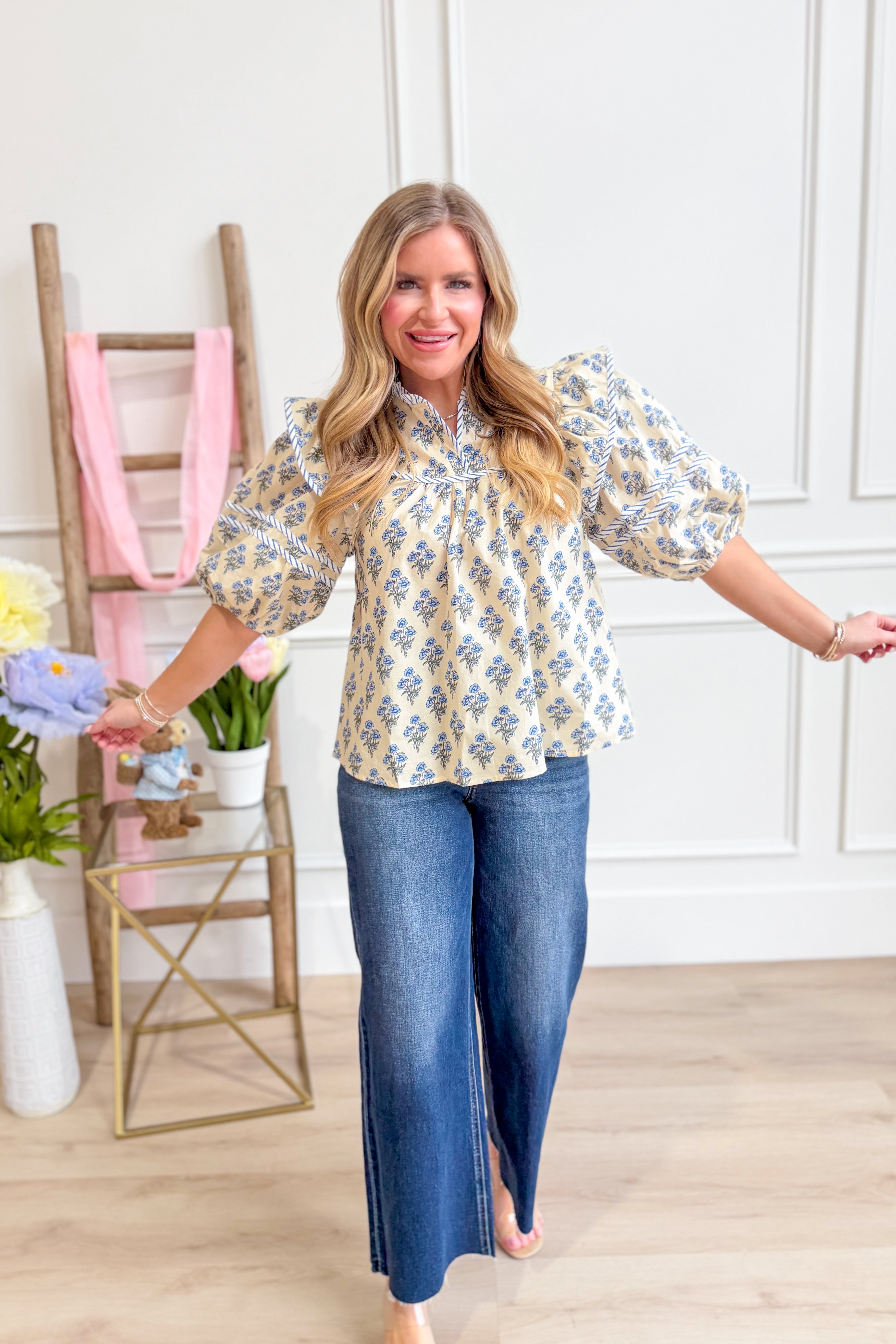 Eleanor Striped Contrasted Trim Floral Top - Be You Boutique