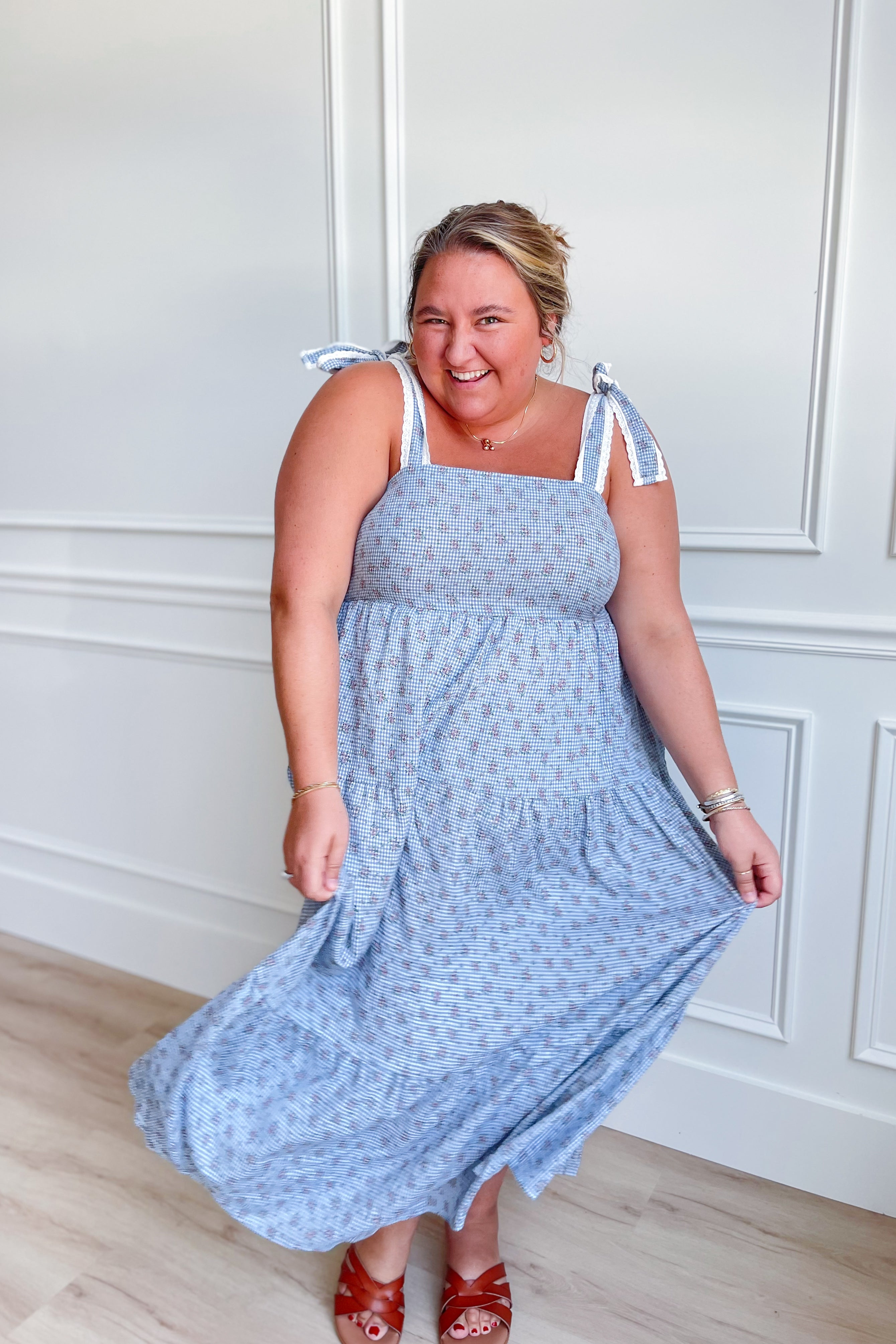 Betsy Floral Gingham Tie Strap Dress - Be You Boutique