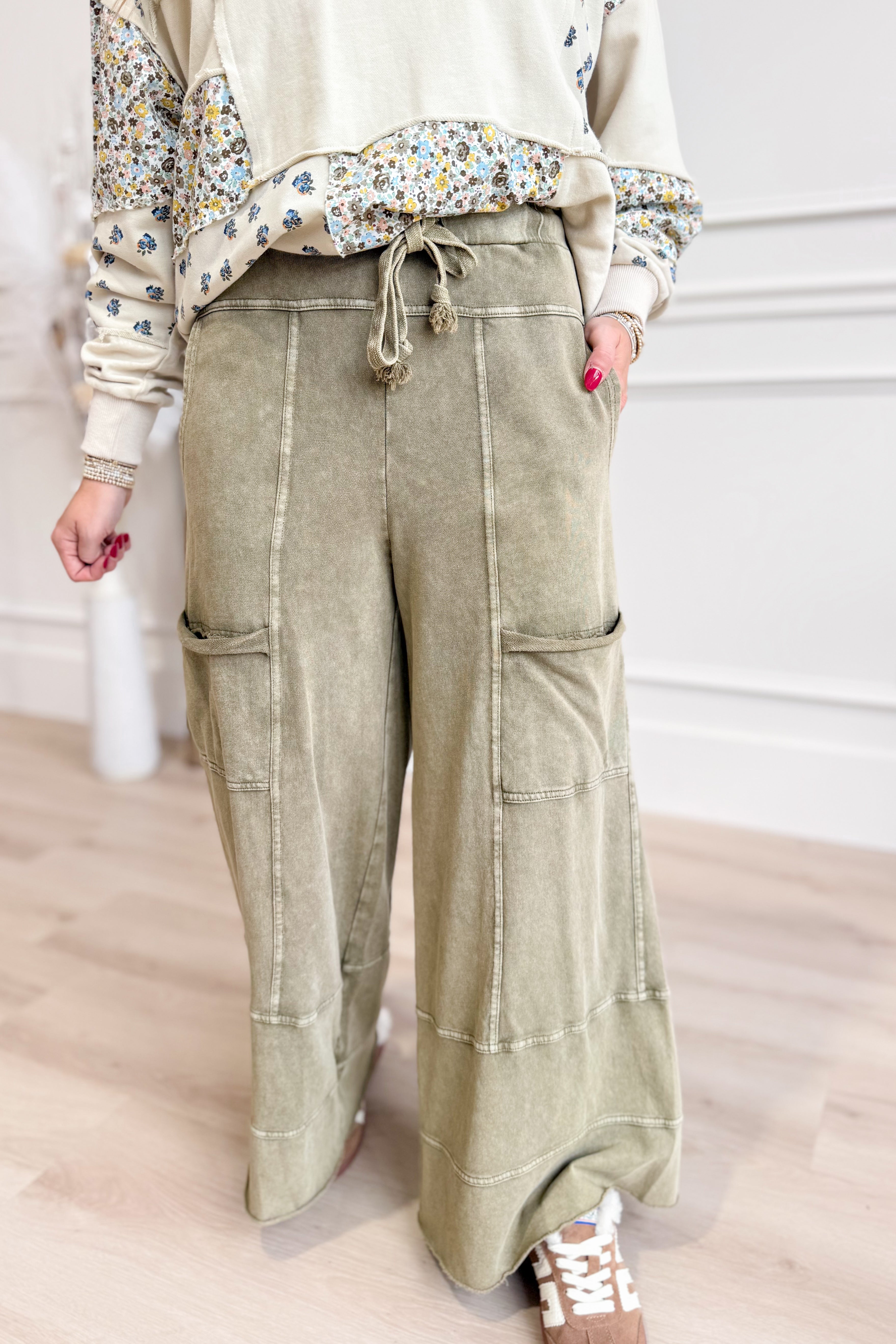 Bradley Mineral Washed Terry Knit Wide Leg Pants - Be You Boutique