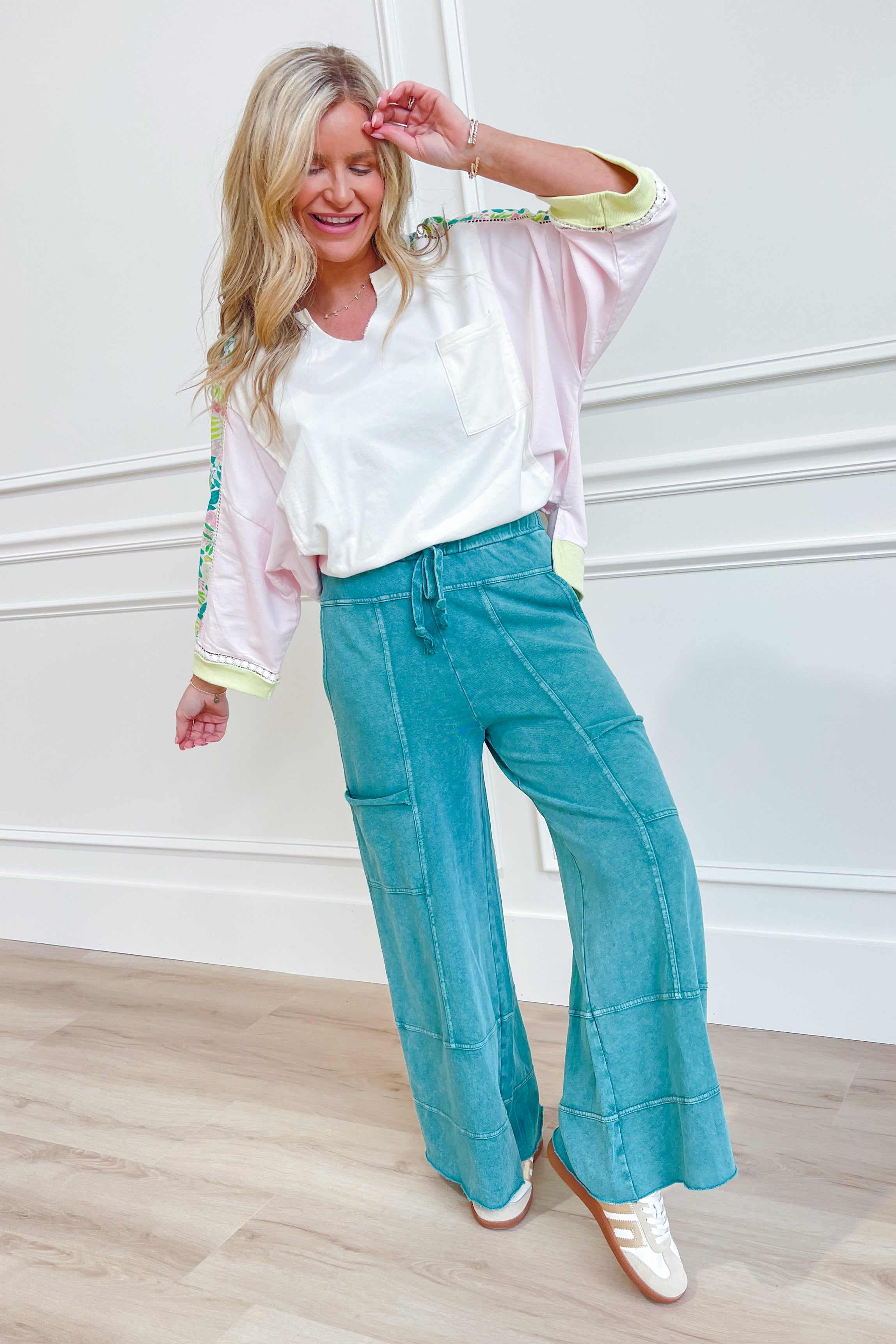 Bradley Mineral Washed Terry Knit Wide Leg Pants - Be You Boutique