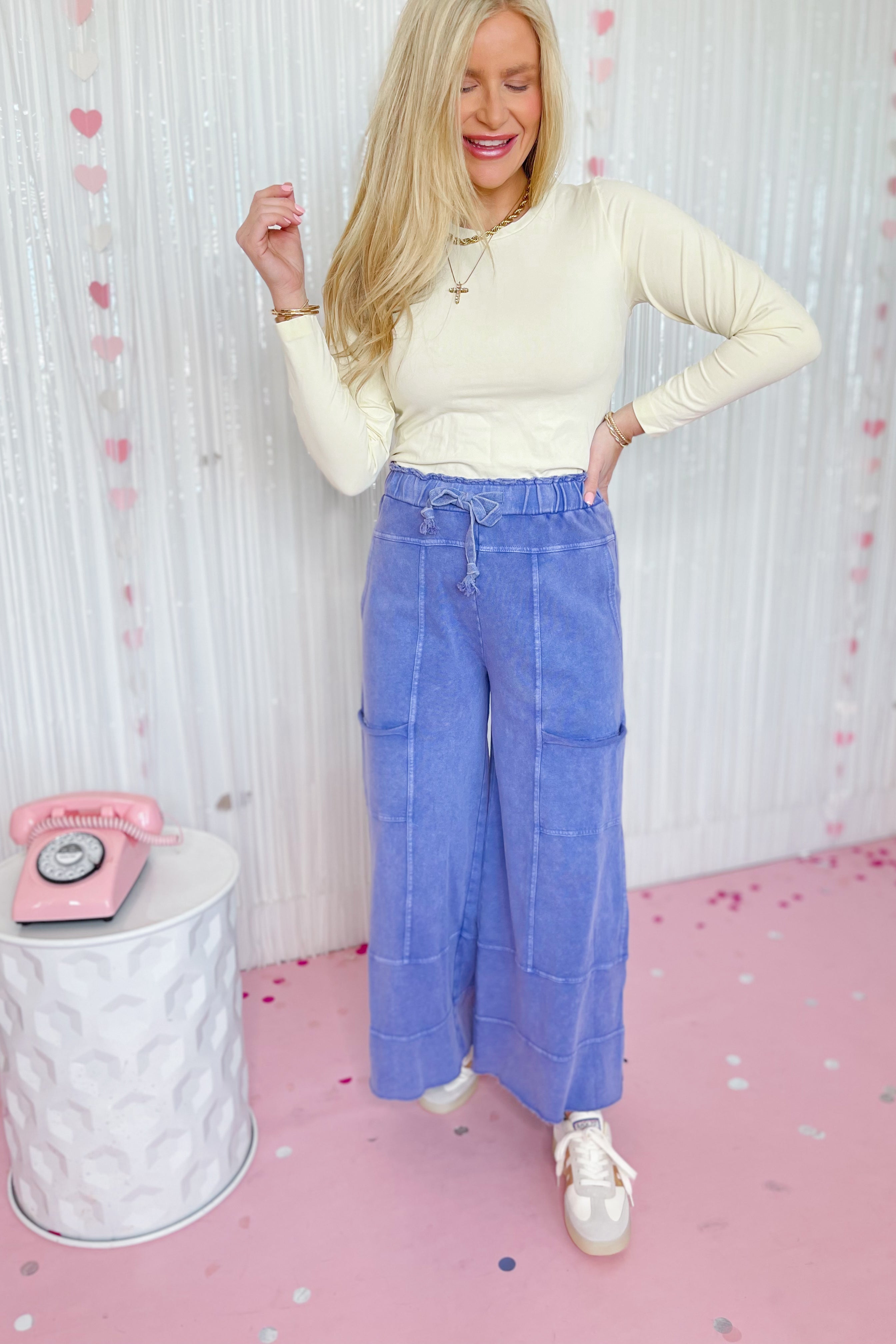 Bradley Mineral Washed Terry Knit Wide Leg Pants - Be You Boutique