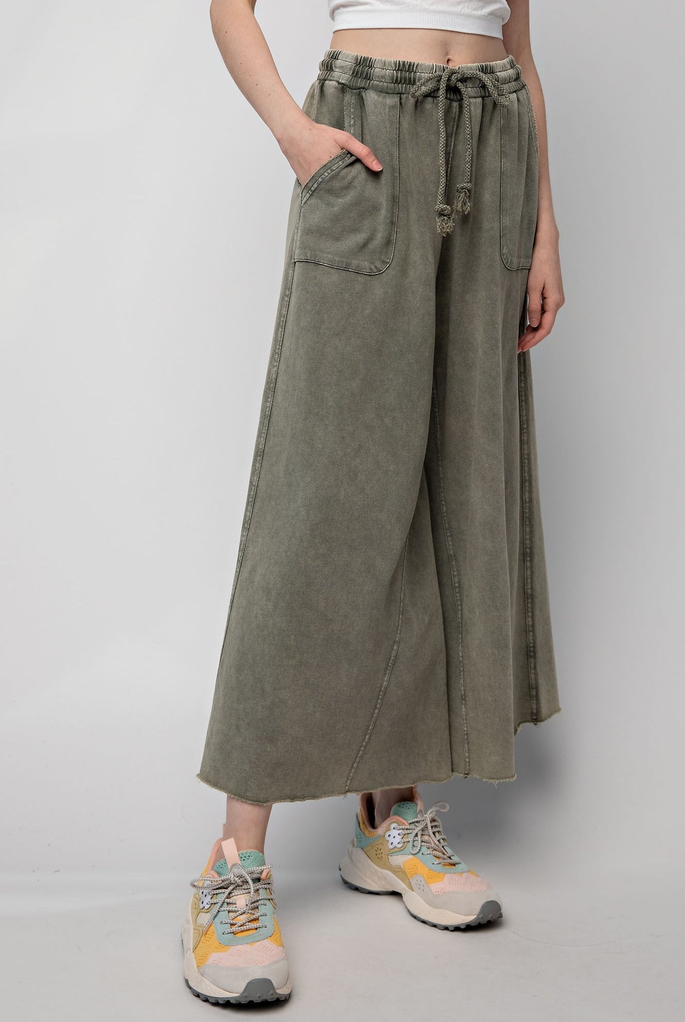 Rachel Washed Terry Knit Wide Leg Pant Bottom - Be You Boutique