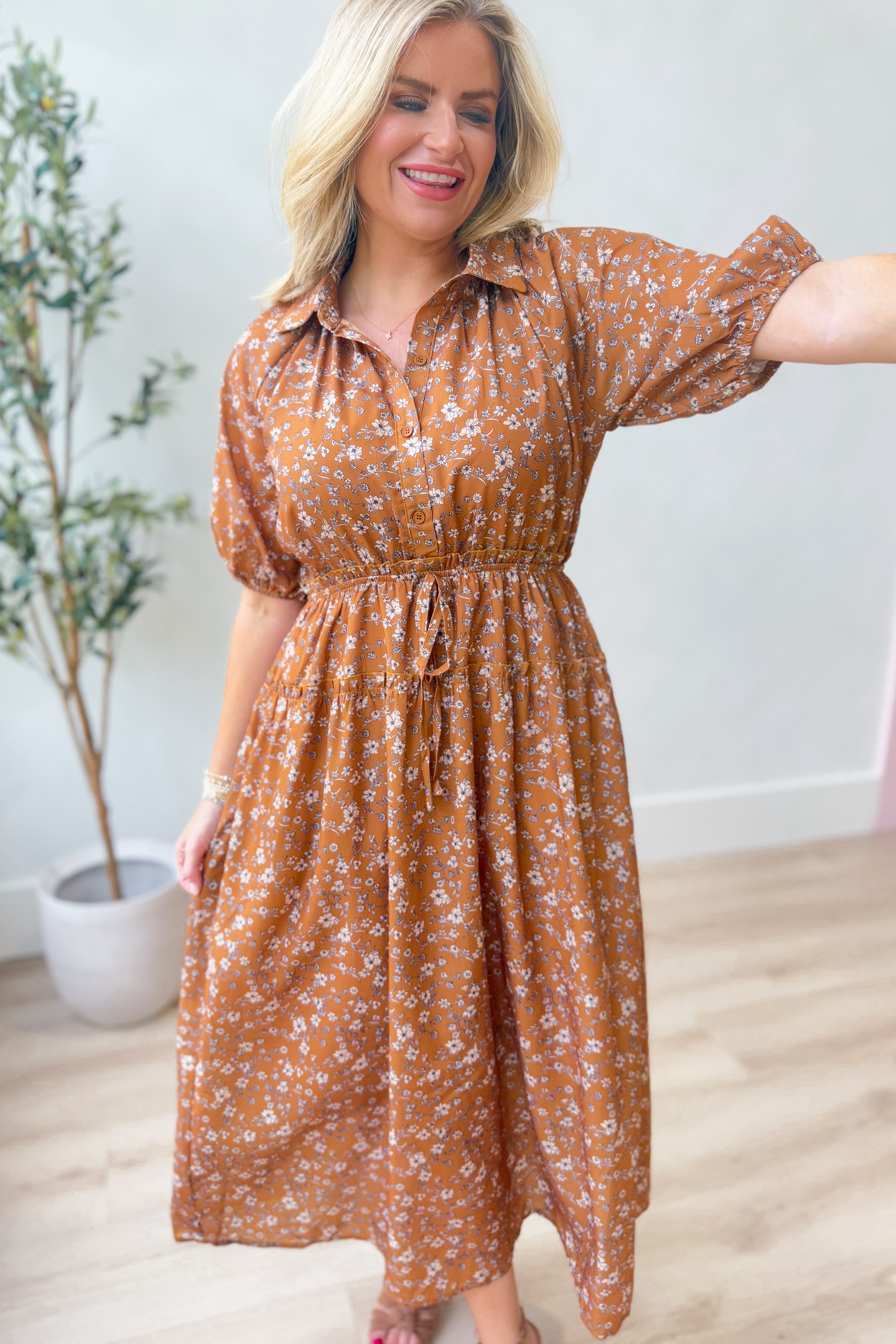 Diana Floral Bubble Sleeve Midi Dress - Be You Boutique