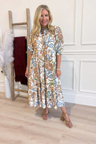 Connie Printed Contrasted Piping Midi Dress - Be You Boutique