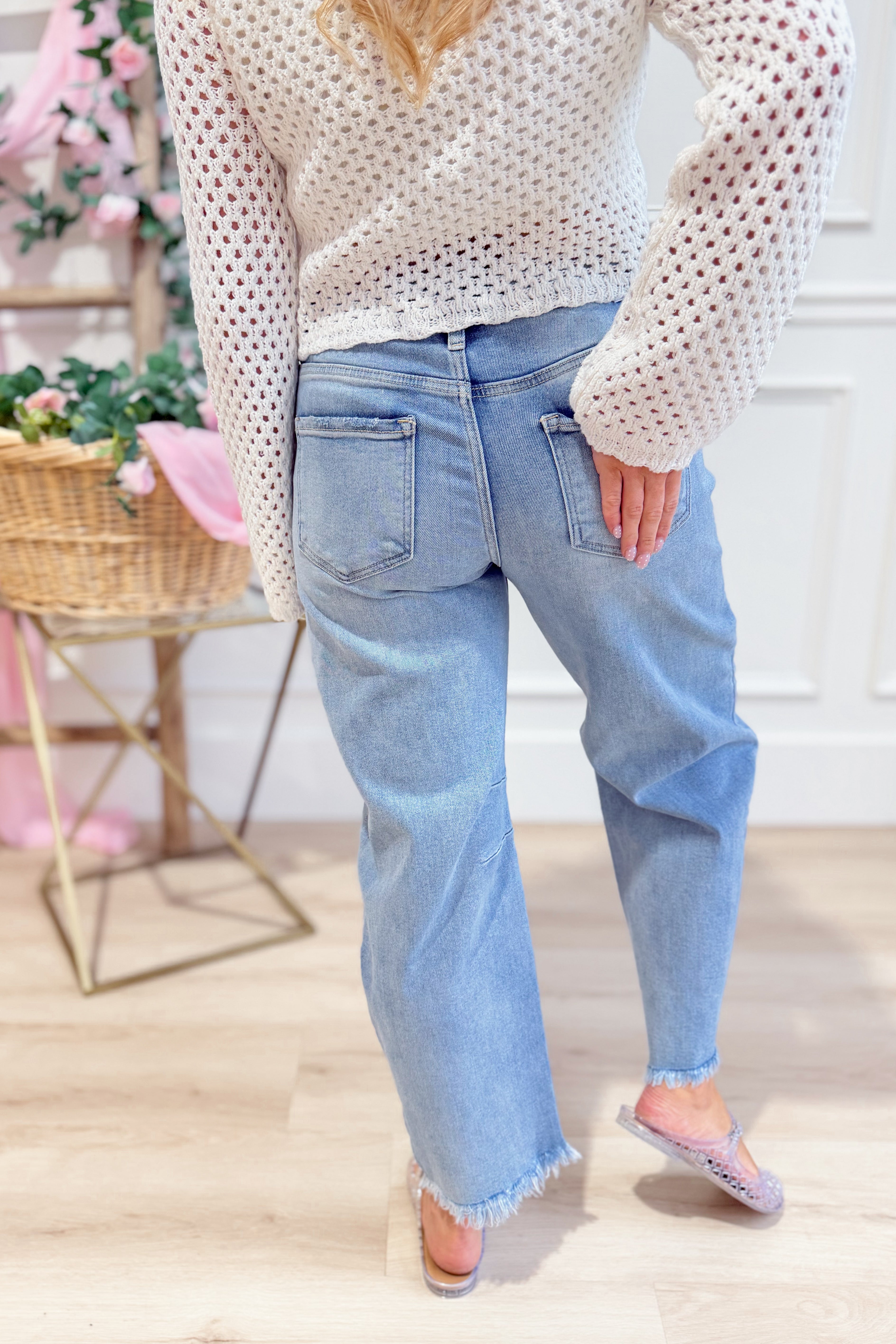 Risen Nolan high-rise barrel jeans in dark wash denim, showcasing 146 core style with a relaxed fit and high-rise design.
