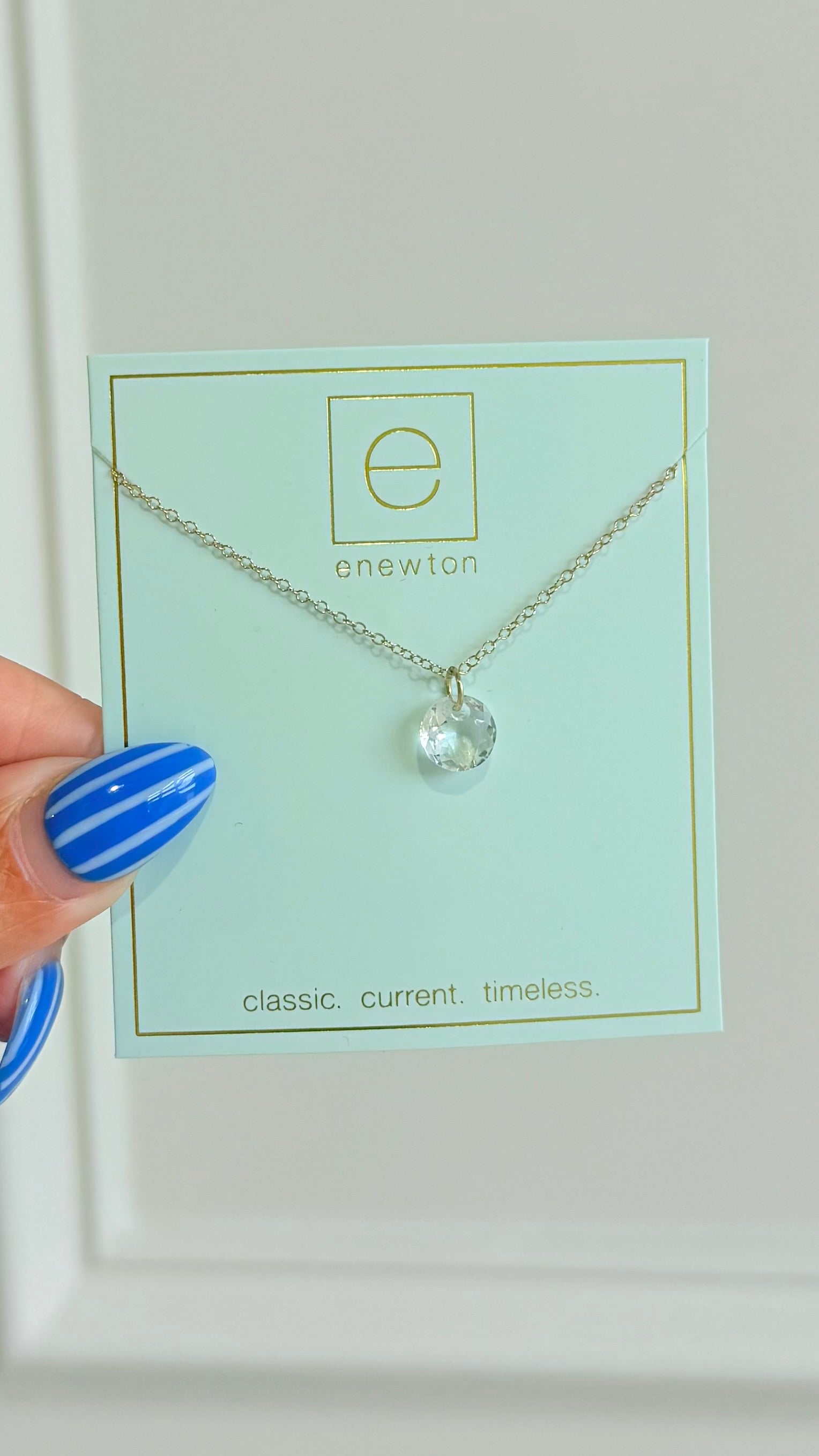 Enewton 16-inch classic birthstone necklace featuring a sparkling gemstone pendant on a silver chain.