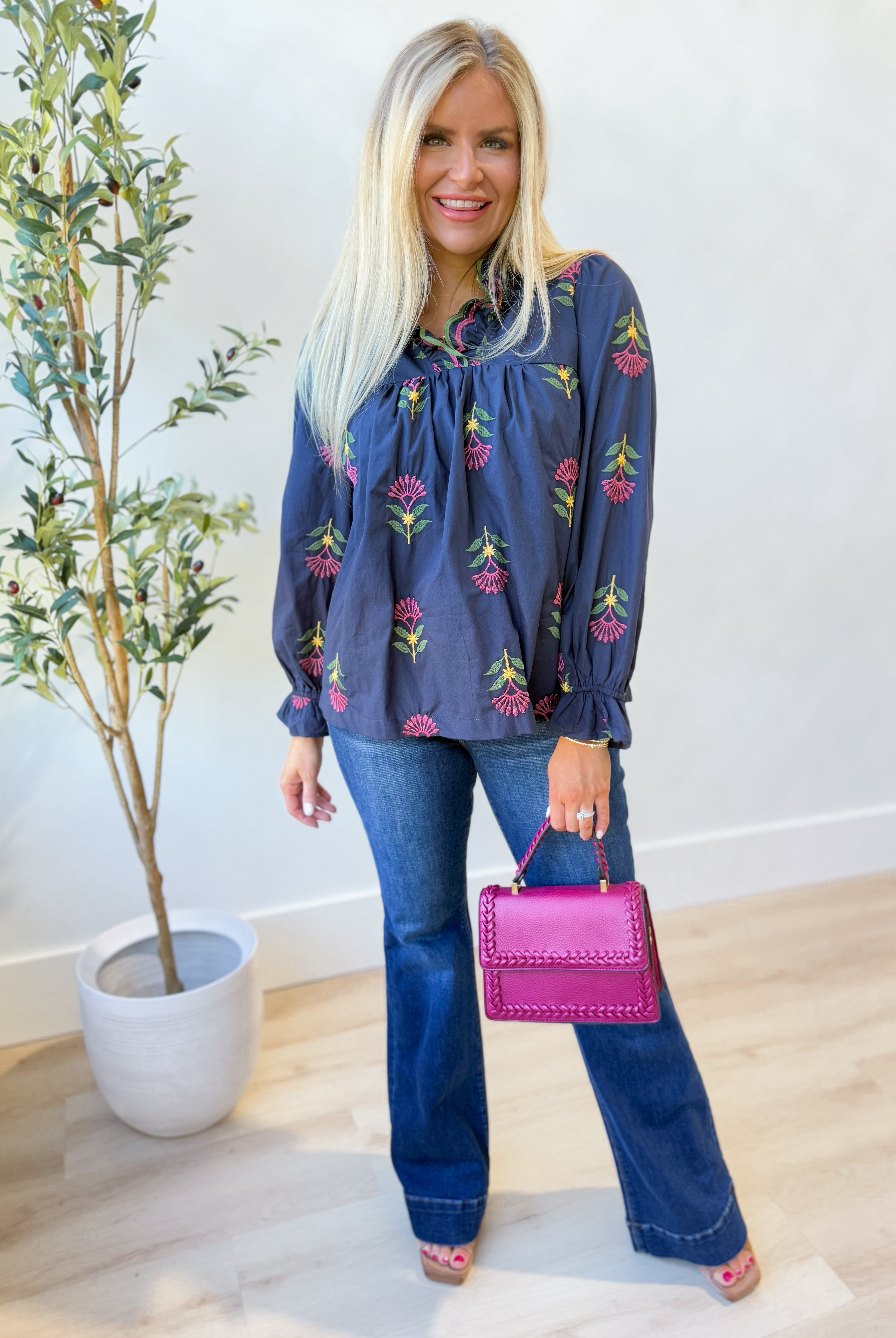 Tori Floral Scallop Trim Top - Be You Boutique