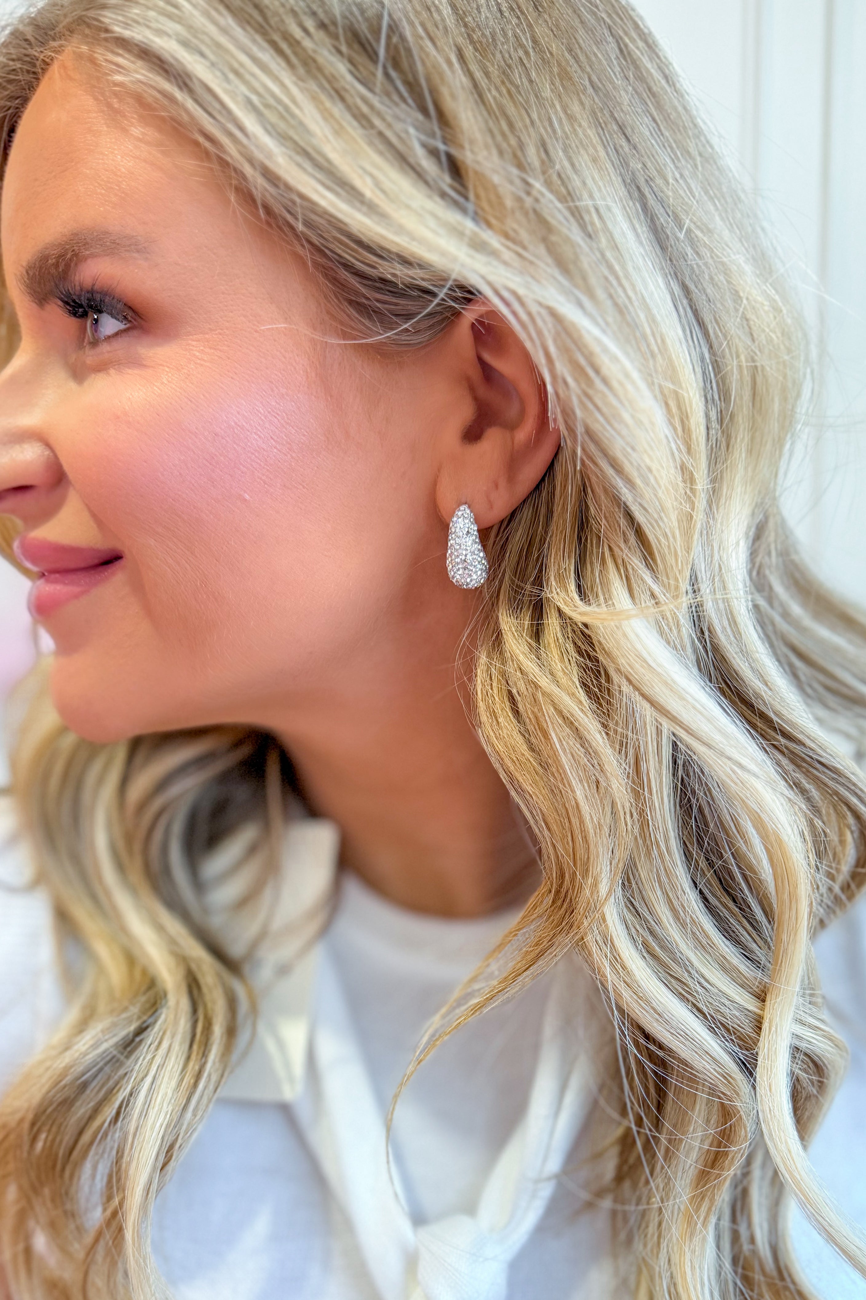 Silver Pave Rhinestone Teardrop w/ Sterling Silver Post - Be You Boutique