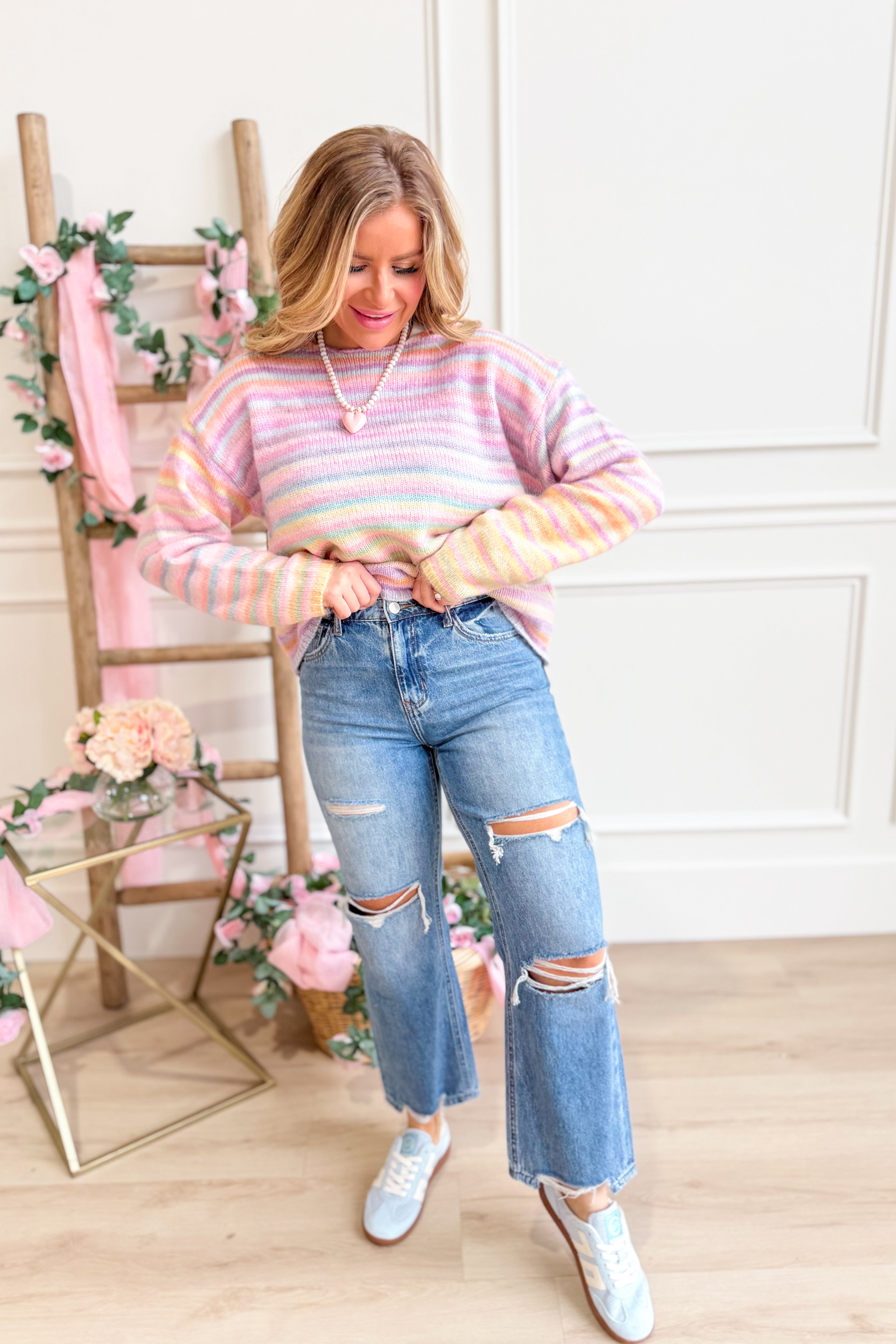 Sophie Multi Striped Round Neck Sweater - Be You Boutique