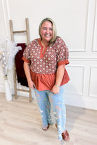 Francine Floral Jacquard Ruffle Hem Top - Be You Boutique