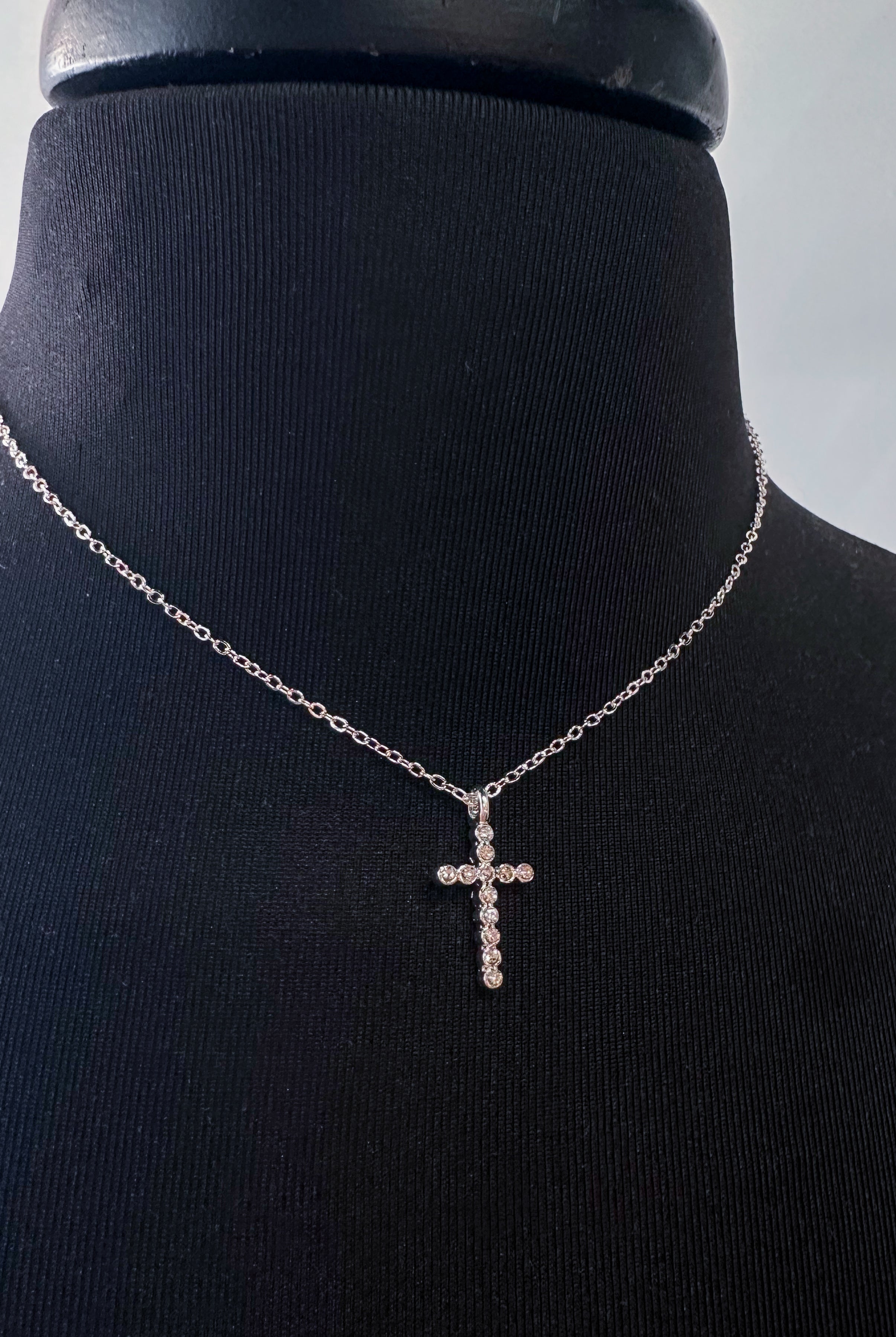 Claudia Silver Rhinestone Accent Cross Necklace - Be You Boutique