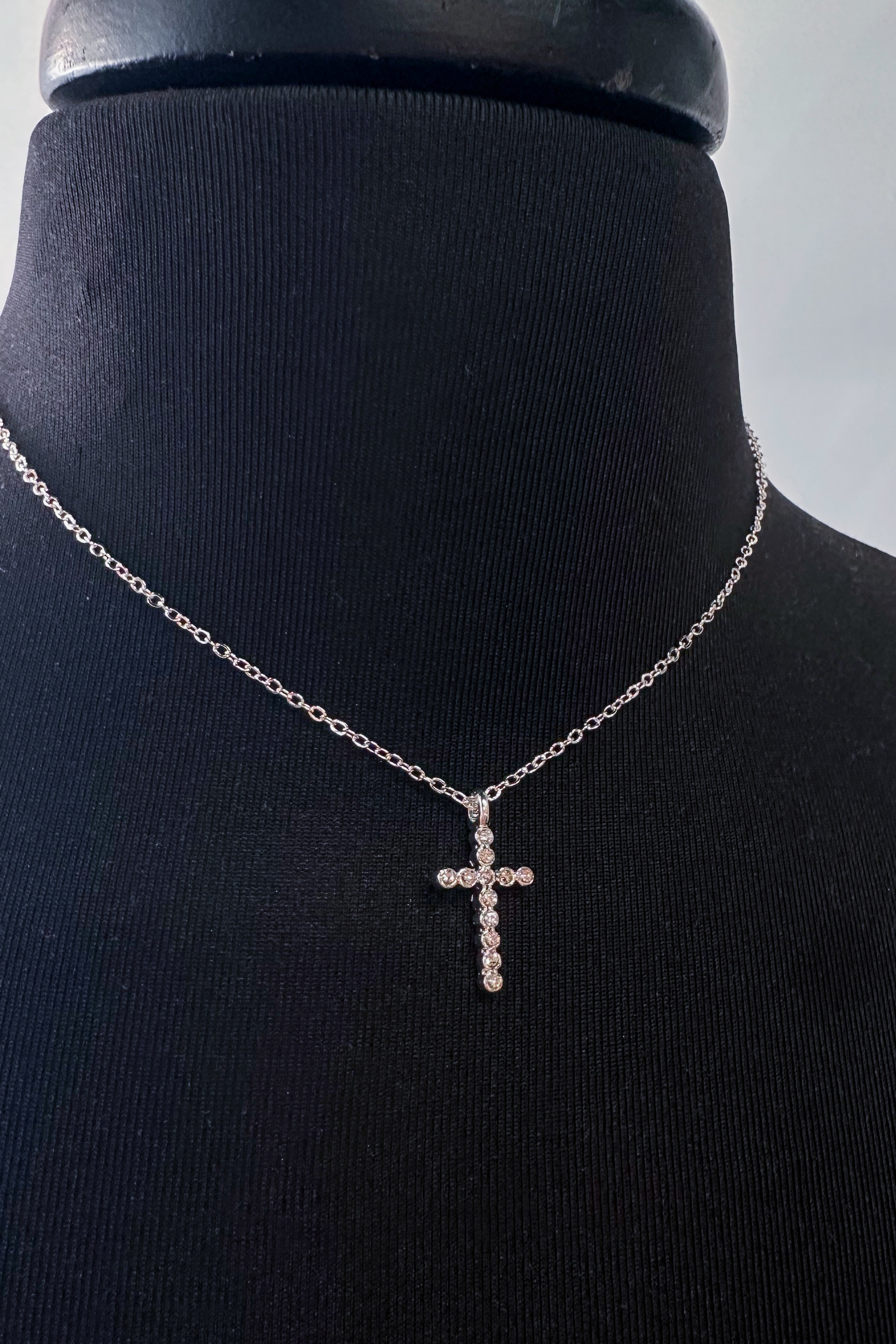 Claudia Silver Rhinestone Accent Cross Necklace - Be You Boutique