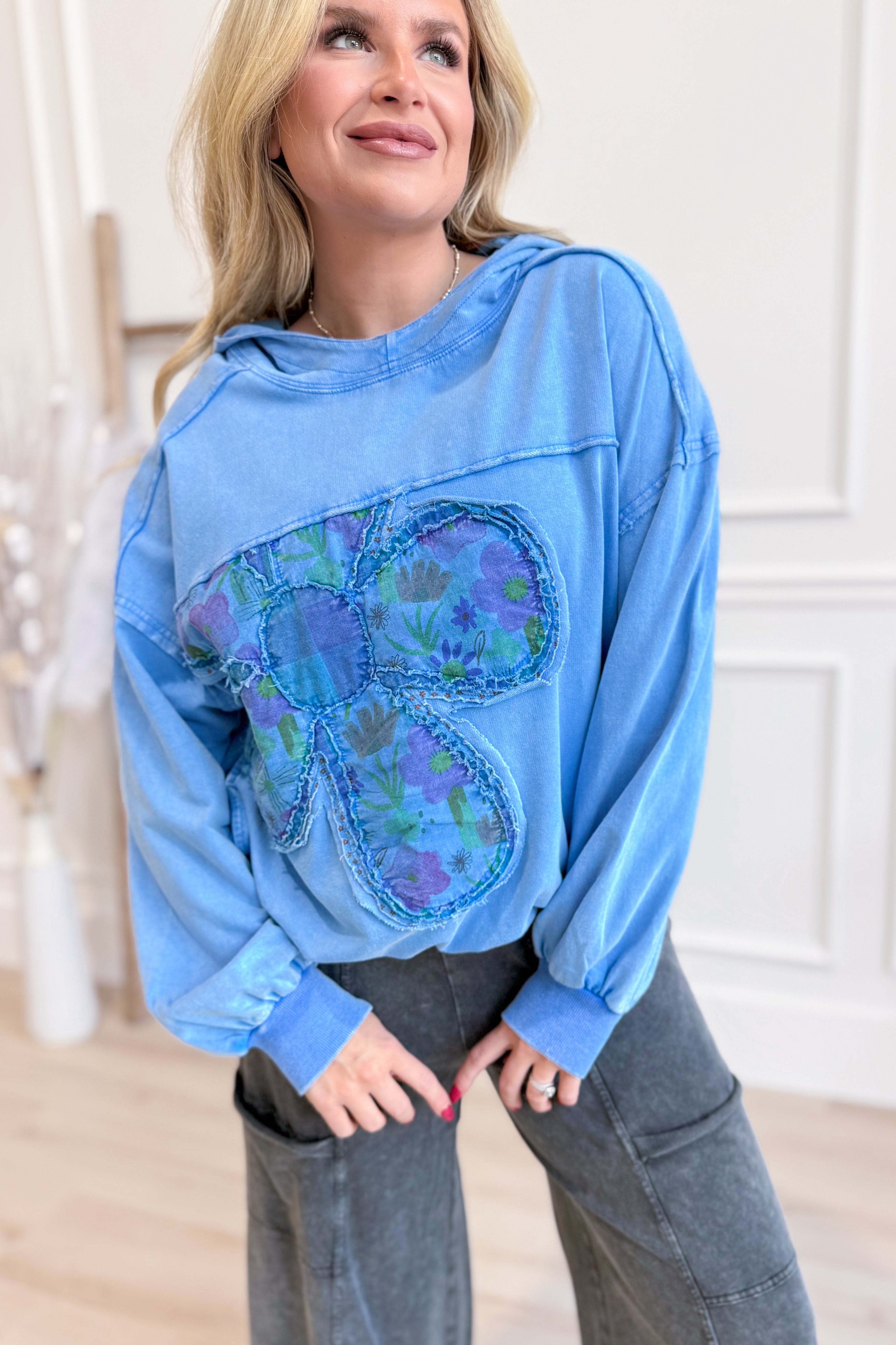 Nora Flower Patch Hoodie Pullover - Be You Boutique