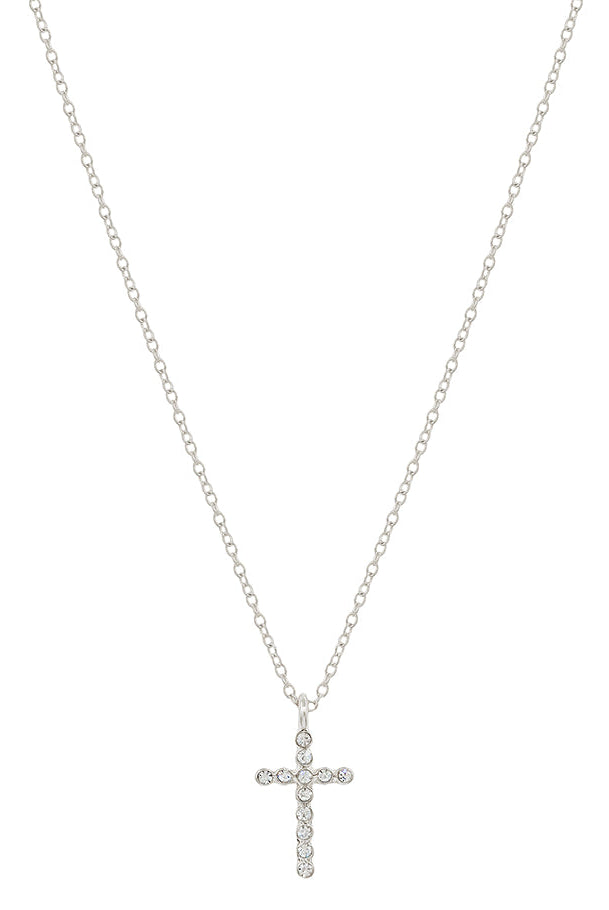 Claudia Silver Rhinestone Accent Cross Necklace - Be You Boutique