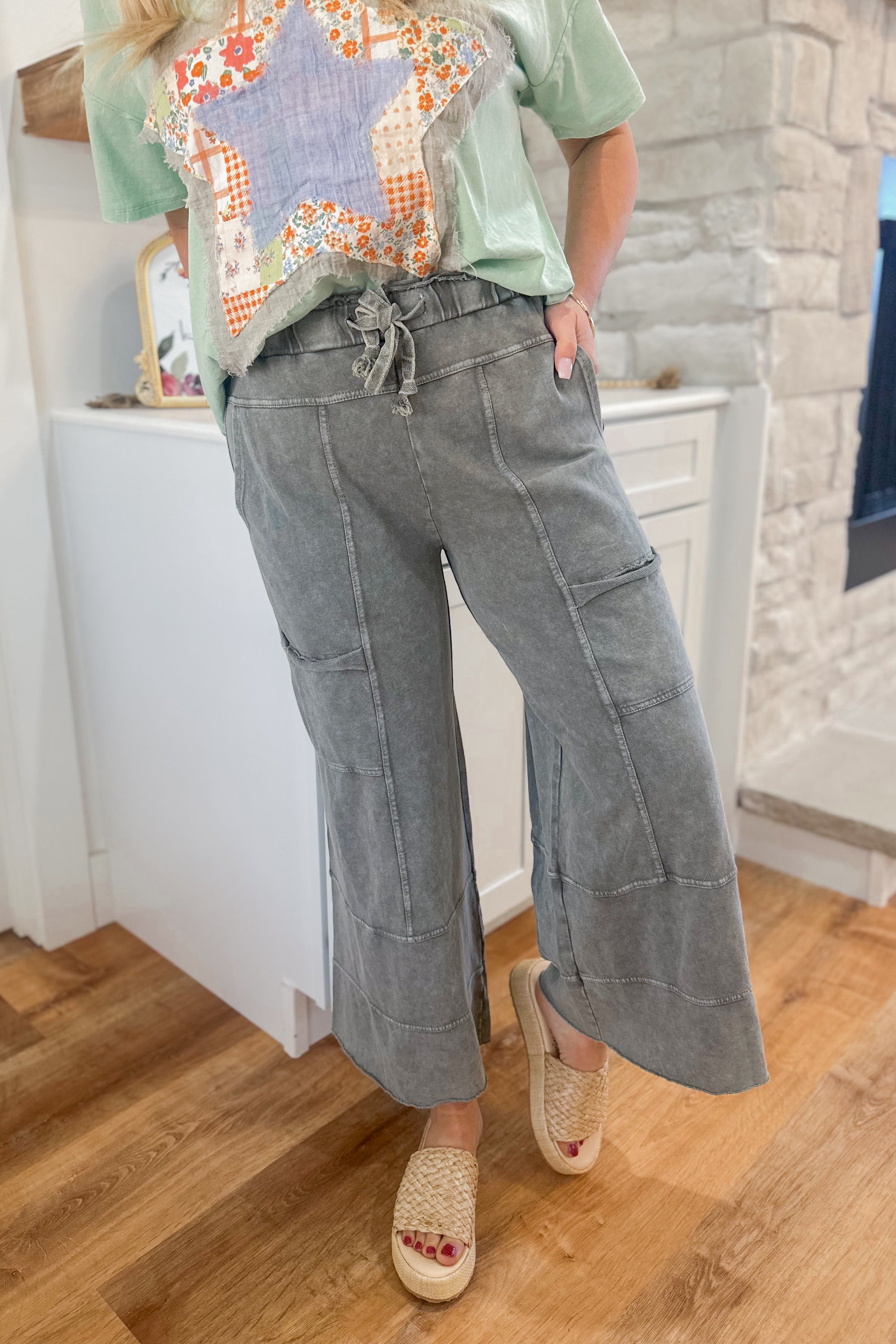 Bradley Mineral Washed Terry Knit Wide Leg Pants - Be You Boutique