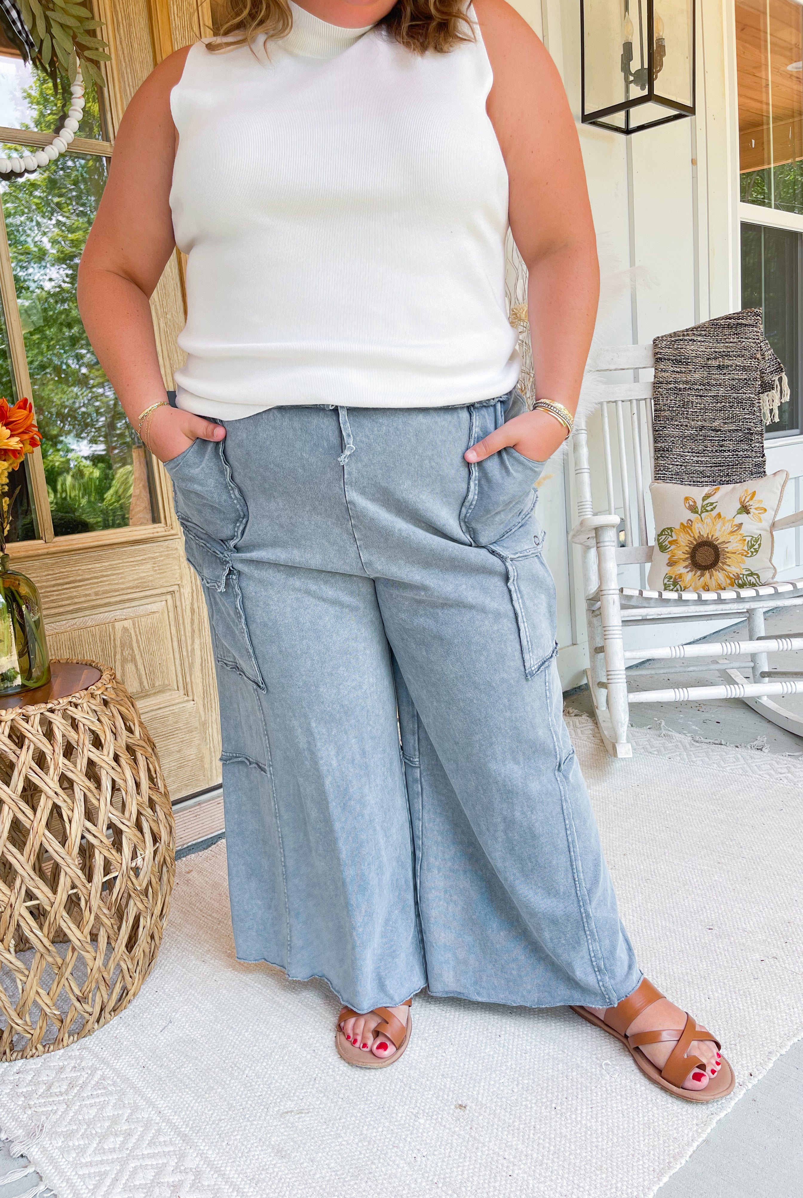Mateo Mineral Washed Wide Leg Cargo Pants - Be You Boutique