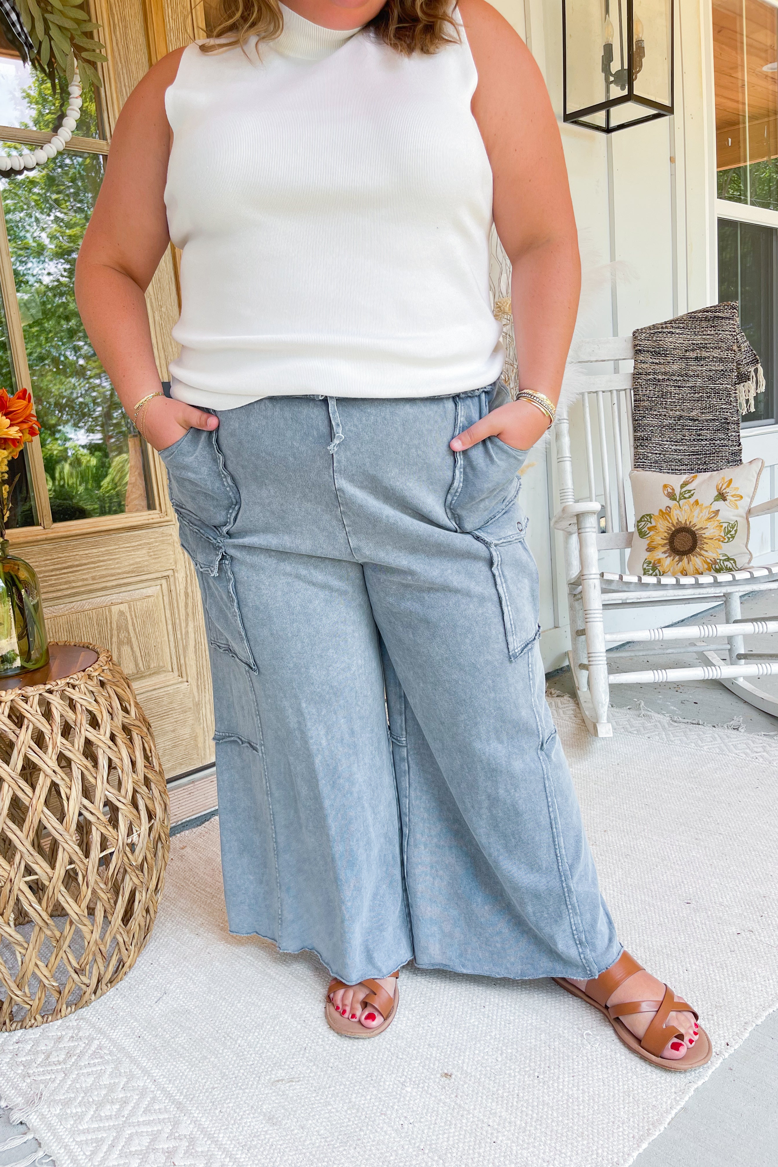 Mateo Mineral Washed Wide Leg Cargo Pants - Be You Boutique