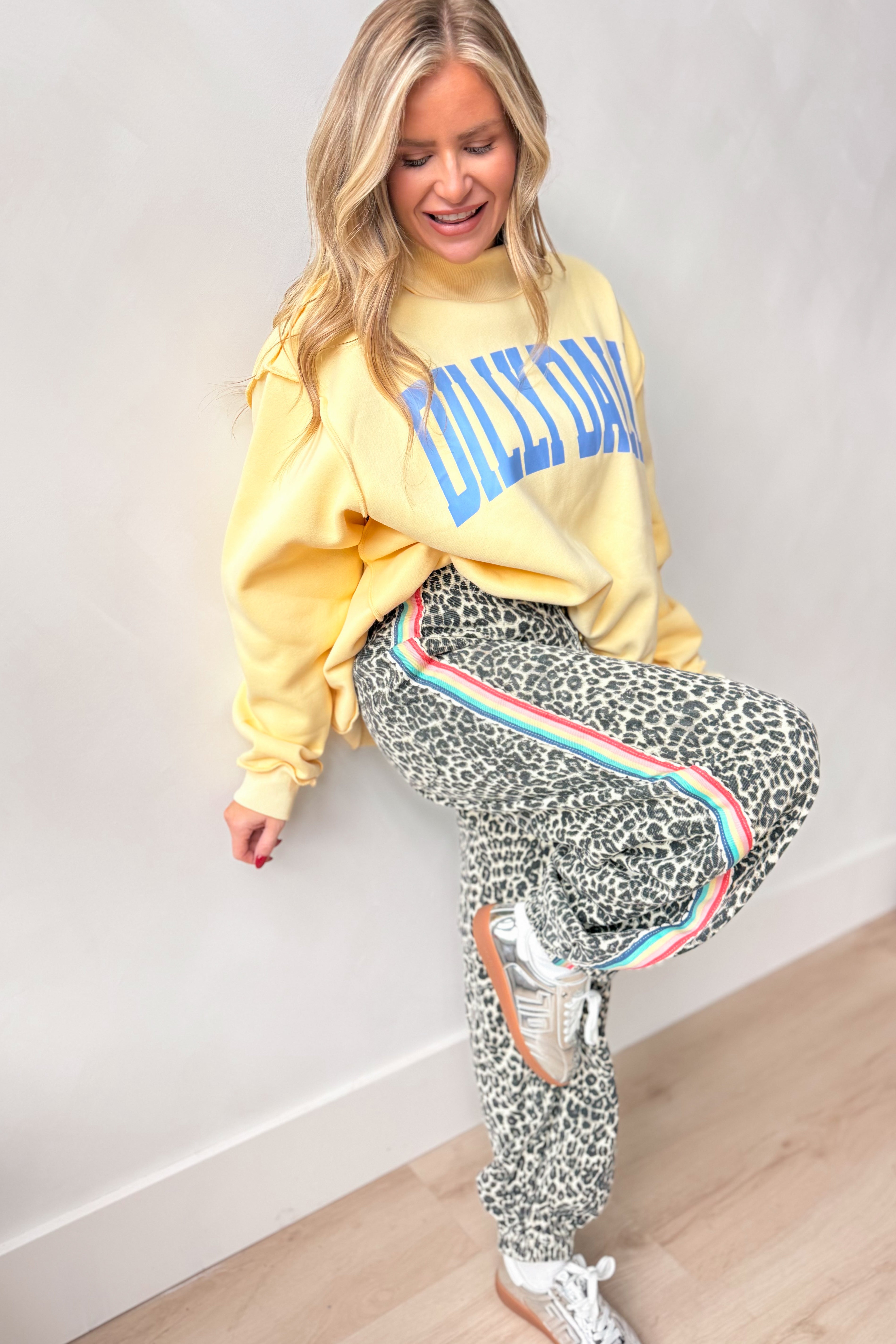 Andy Leopard Side Rainbow Striped Detail Pant - Be You Boutique