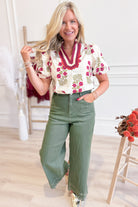 Hadley Floral Printed Solid Trim Top - Be You Boutique