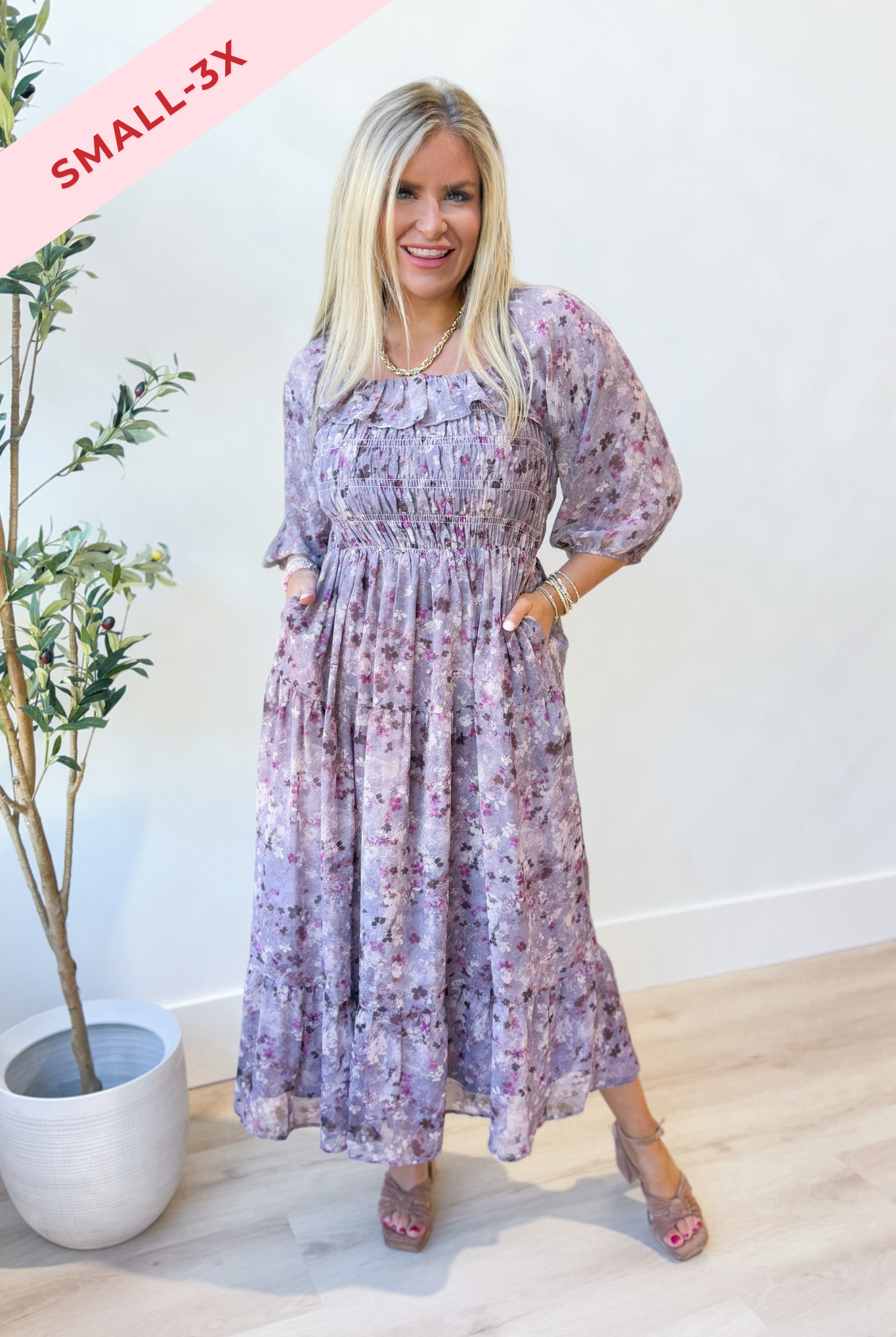 Scarlett Floral Smocked Midi Dress - Be You Boutique