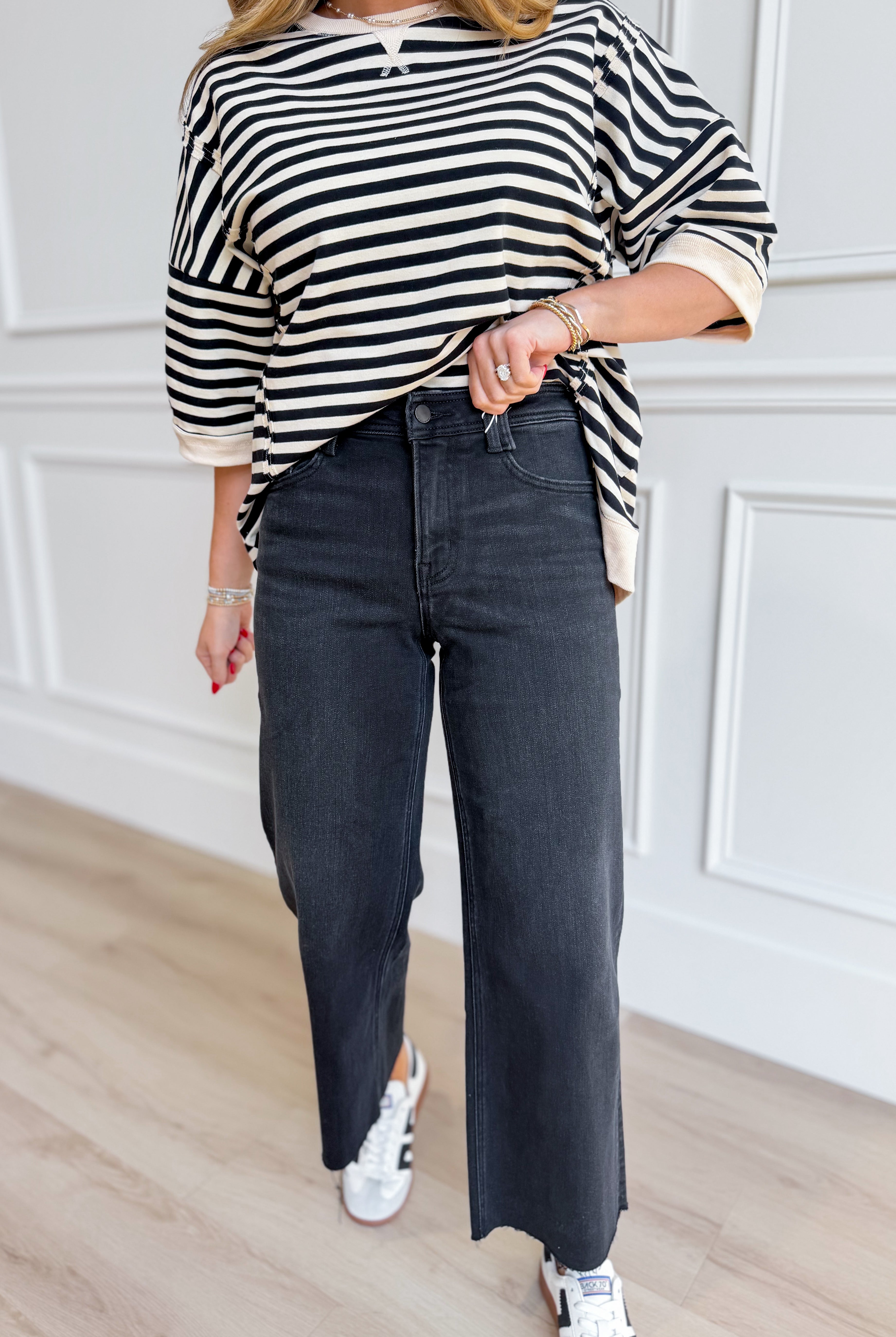 Vervet Xavier high rise wide leg jeans from 146 Core Jeans collection, showcasing denim fabric and relaxed fit.