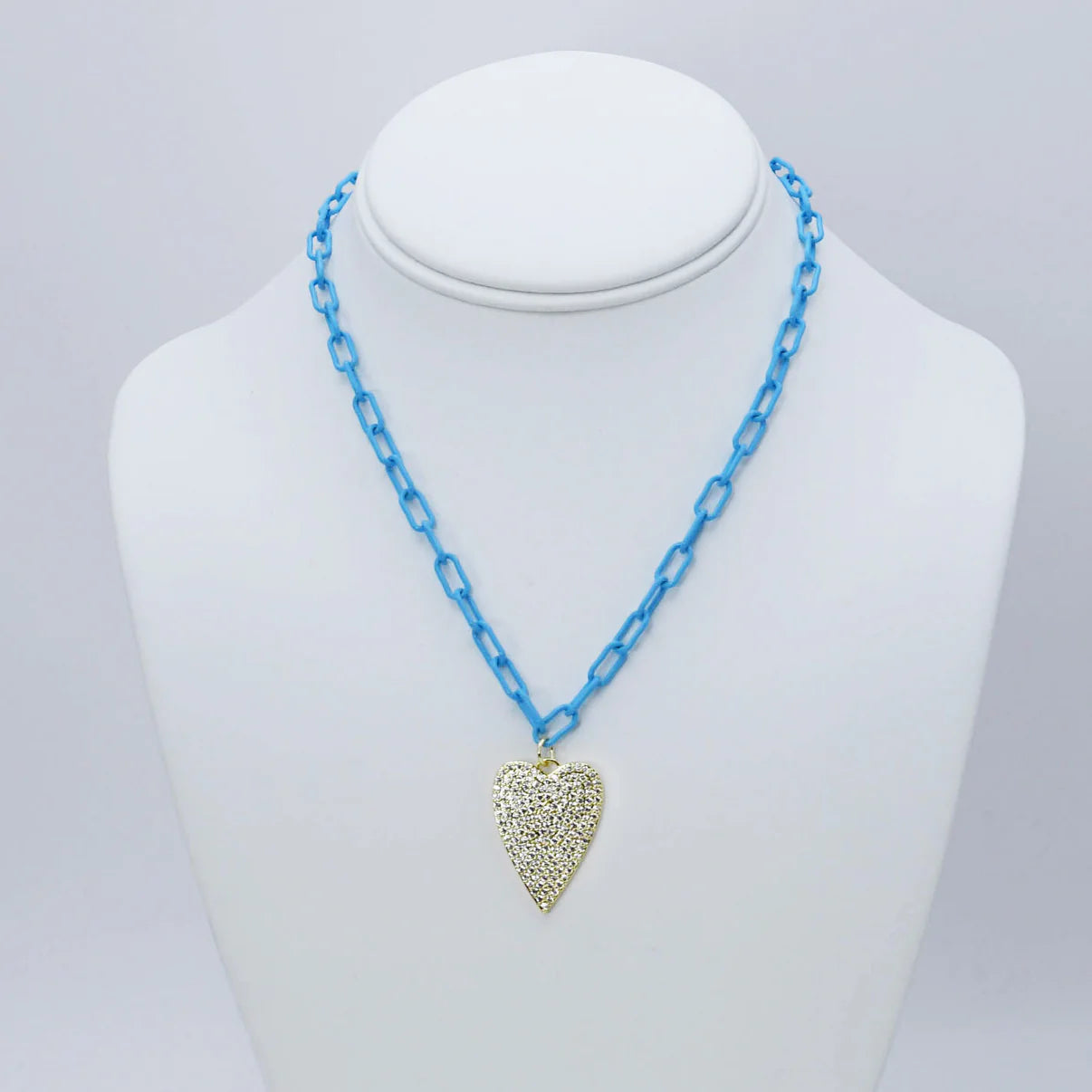 Treasure Jewels Crystal Heart Blue Link Necklace - Be You Boutique