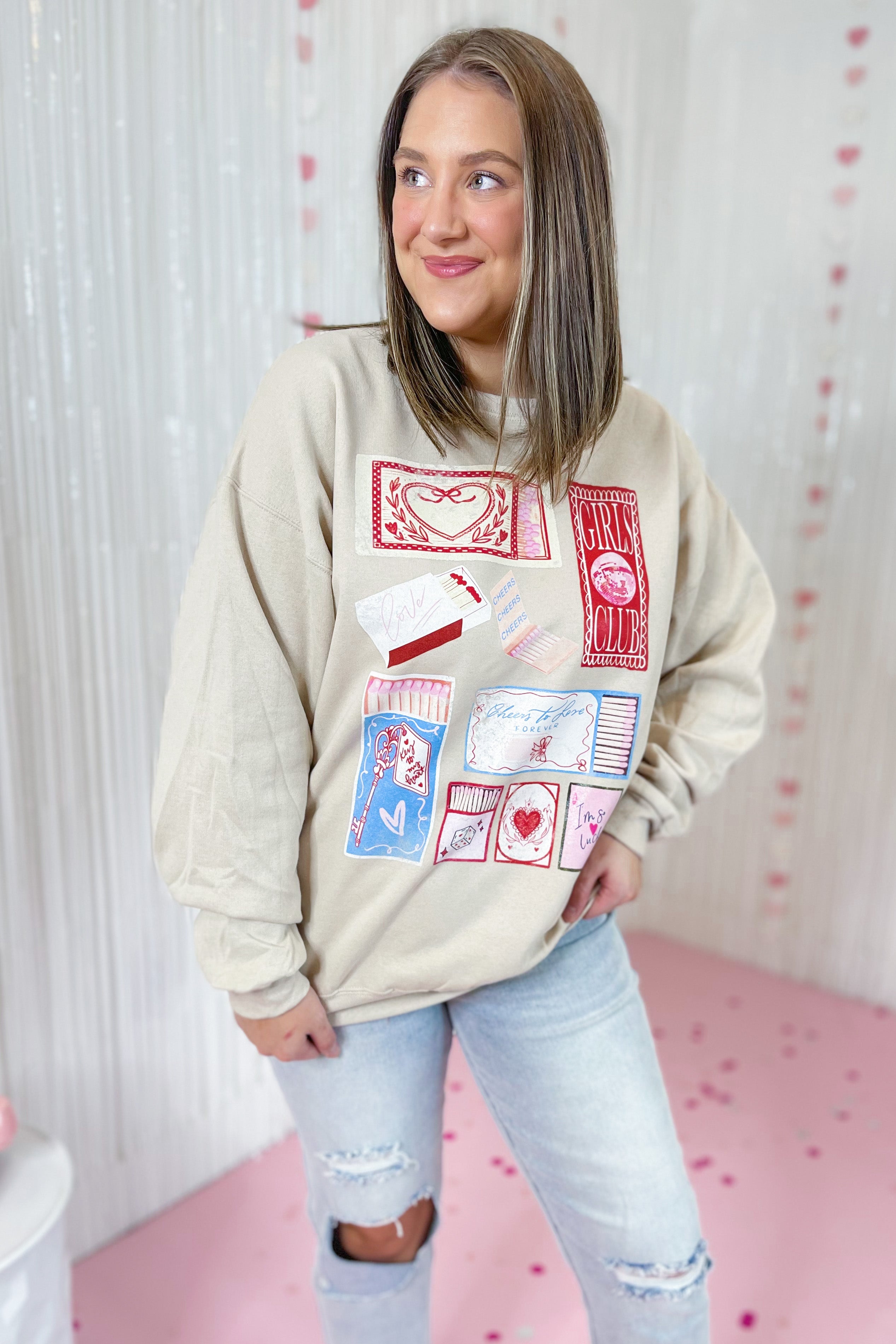 Match Box Valentine Long Sleeve Graphic Sweatshirt *FINAL SALE* - Be You Boutique