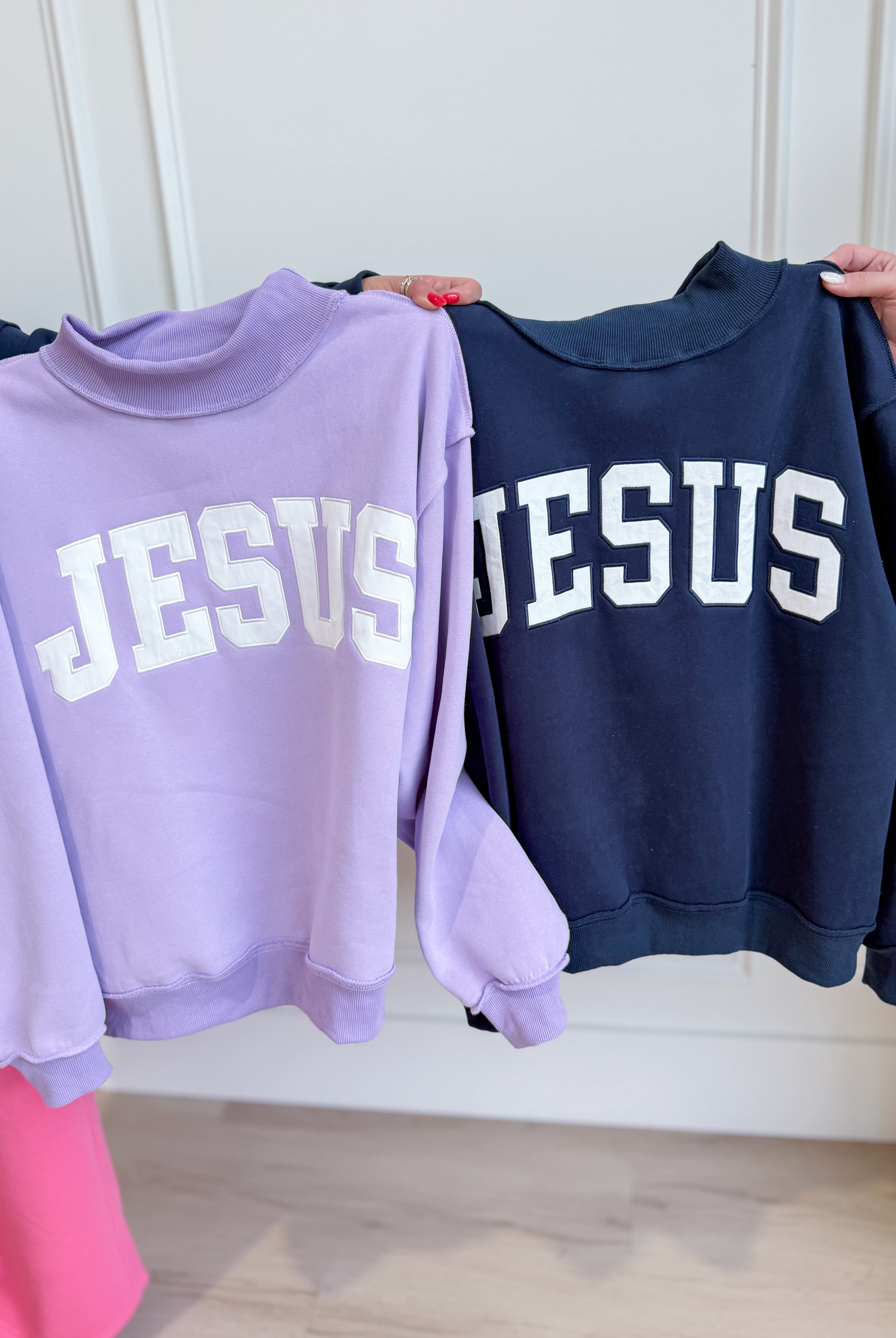 Jesus Mock Embroidered Sweatshirt from BUCKET LIST's 137 Graphic Sweatshirts collection, featuring detailed embroidery on a casual sweatshirt.