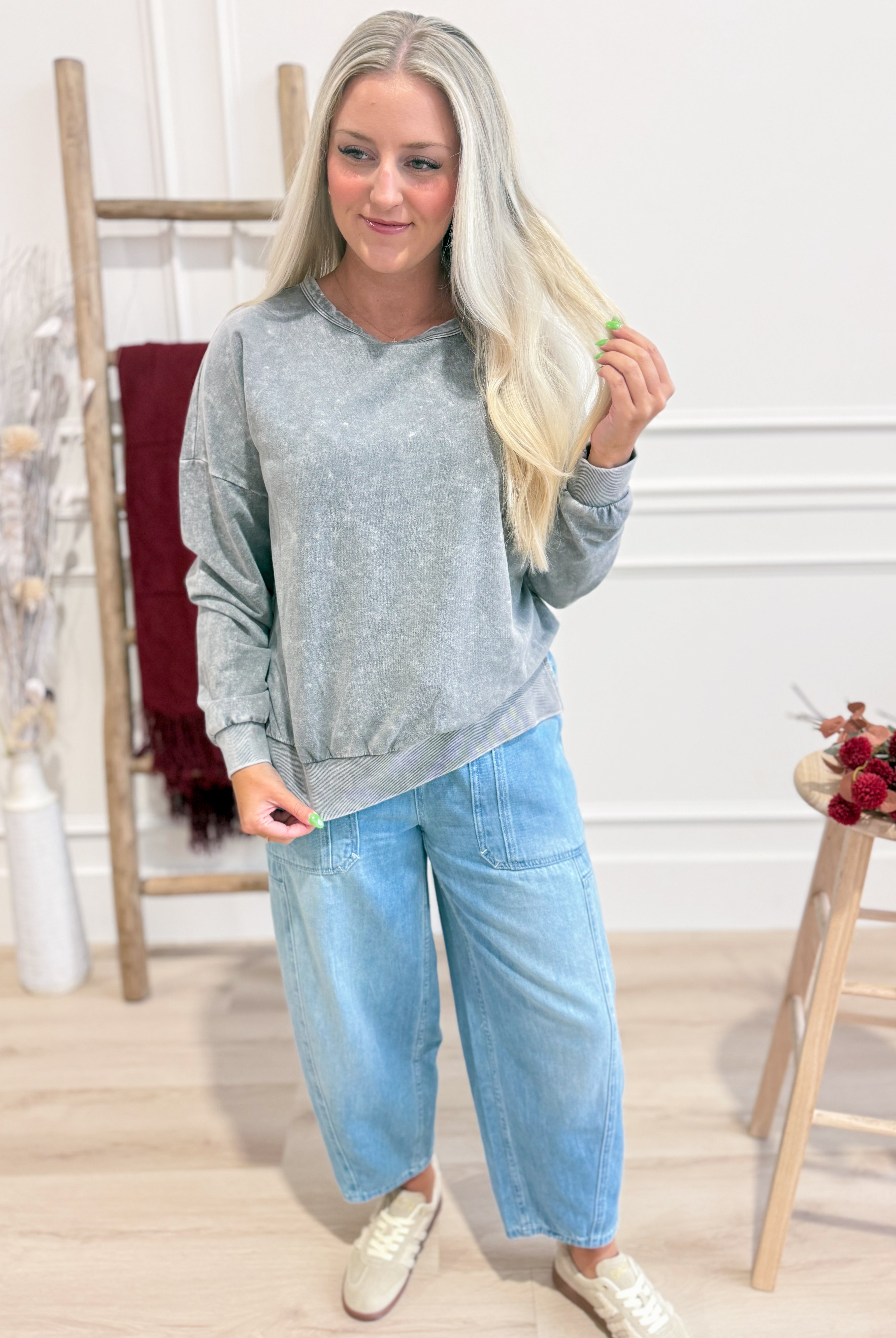 Pre-Order Millie Drop Shoulder Mineral Wash Pullover - Be You Boutique