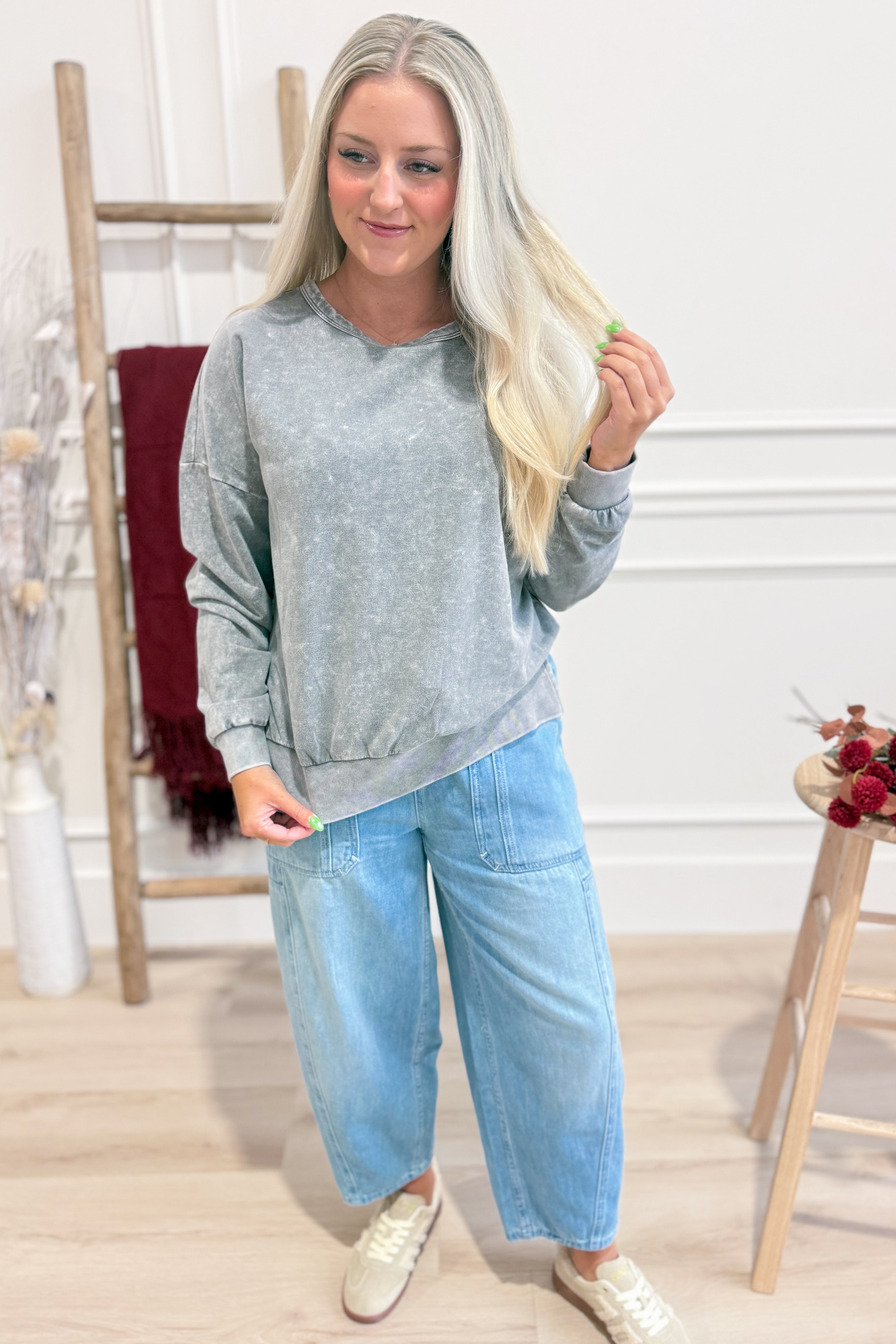 Pre-Order Millie Drop Shoulder Mineral Wash Pullover - Be You Boutique